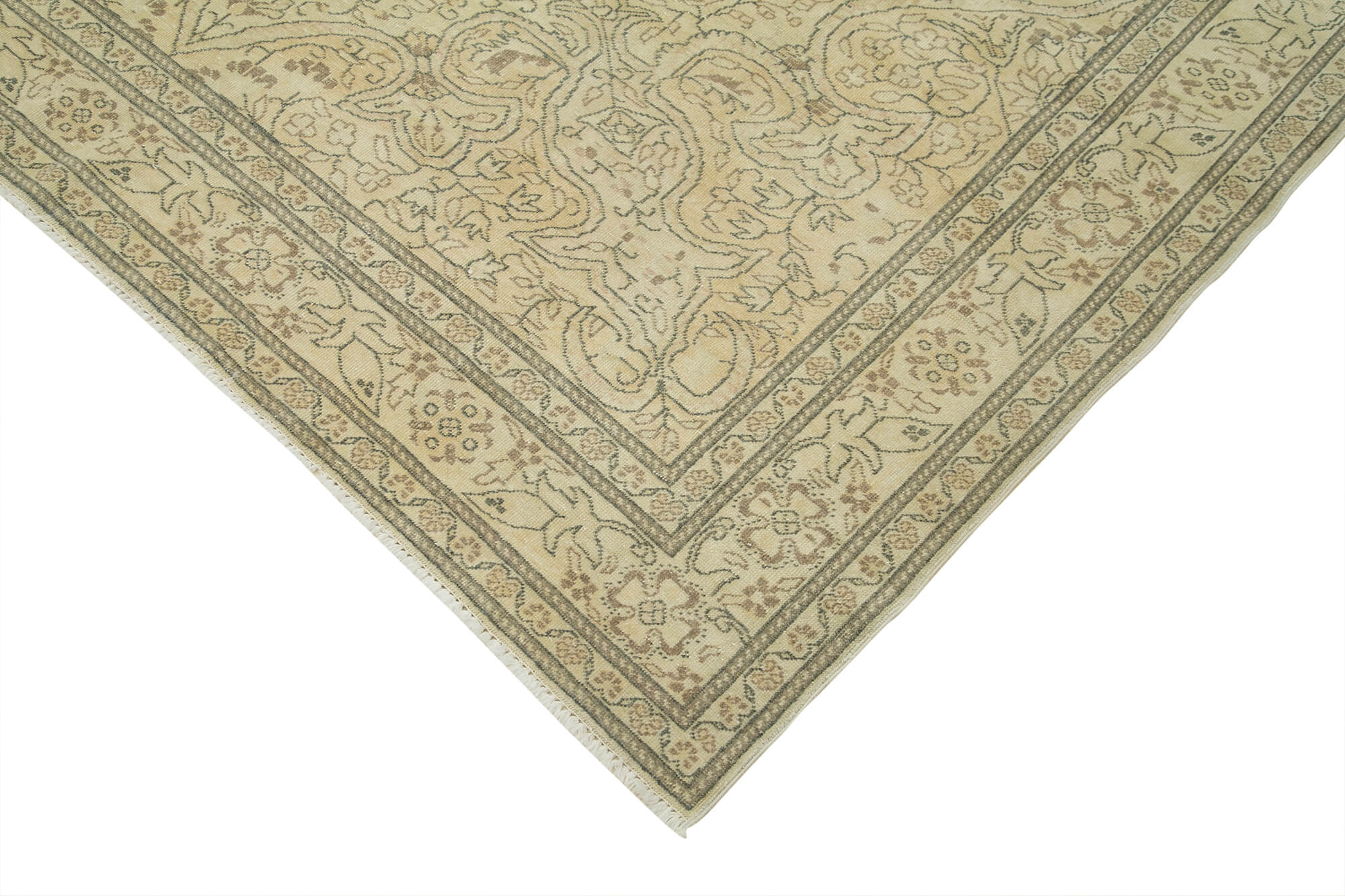 Handmade Vintage Area Rug – Turkish Cotton Wool Neutral Beige, 6'6''x9'10''