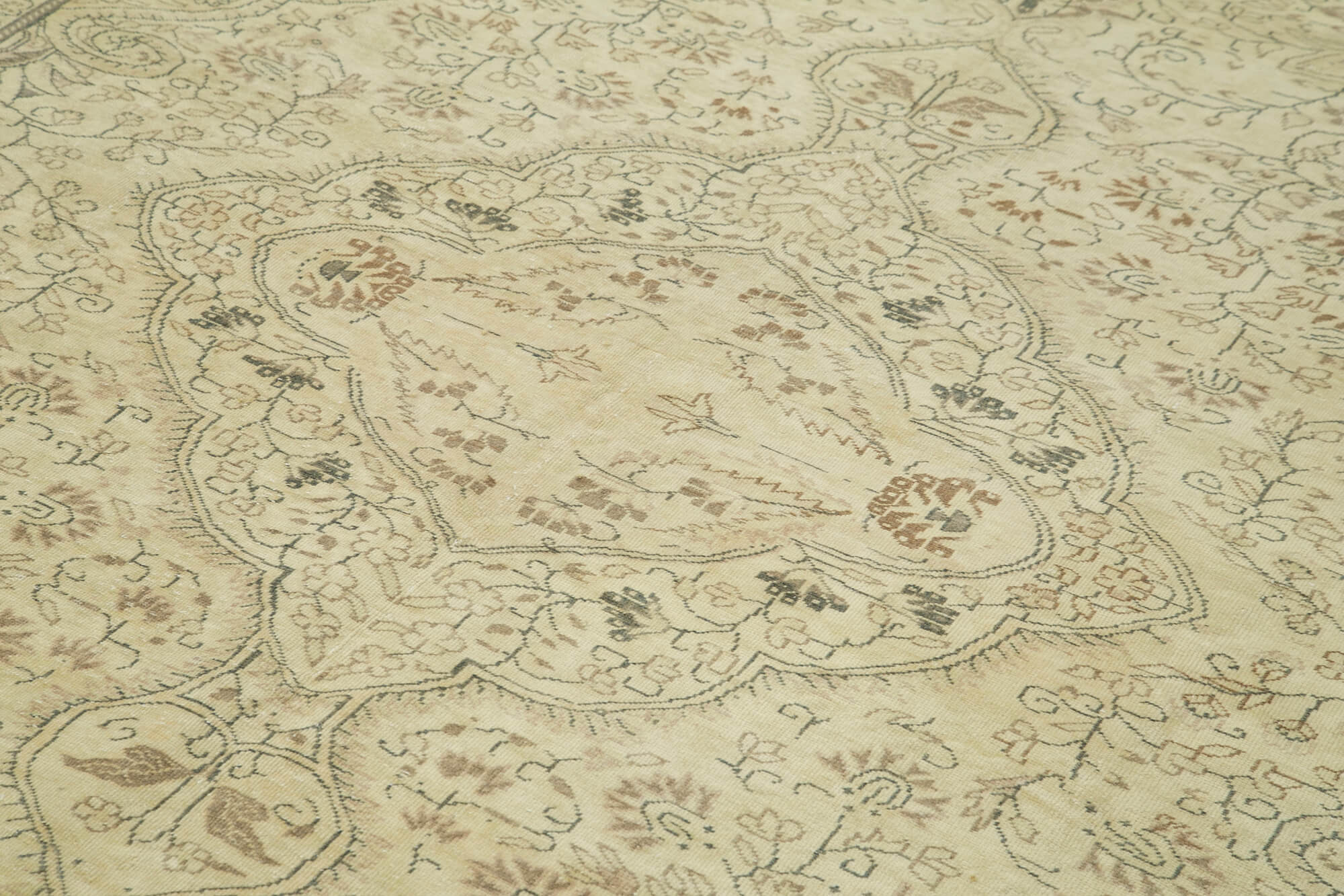 Handmade Vintage Area Rug – Turkish Cotton Wool Neutral Beige, 6'6''x9'10''
