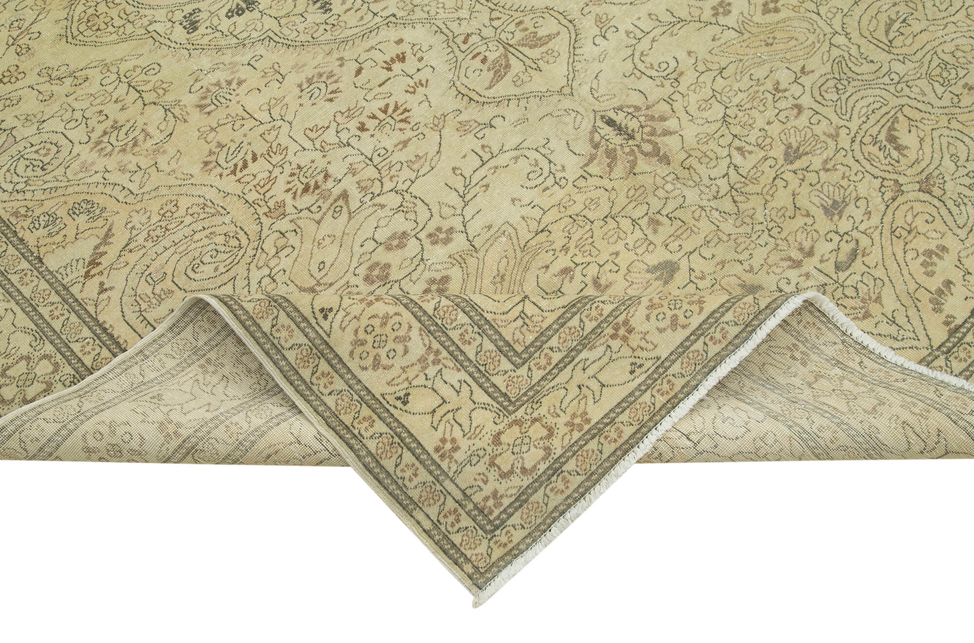 Handmade Vintage Area Rug – Turkish Cotton Wool Neutral Beige, 6'6''x9'10''