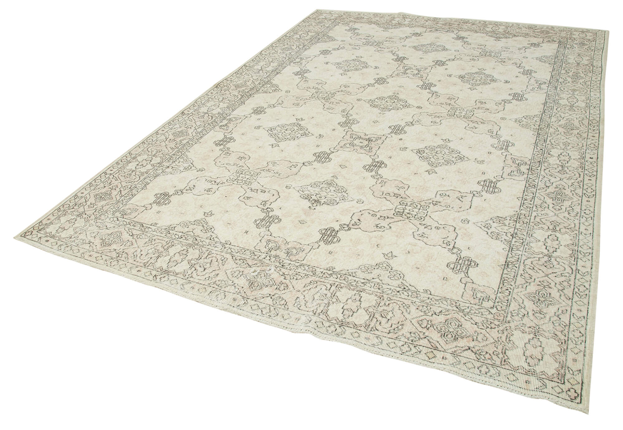 Handmade Vintage Area Rug – Turkish Wool Rug Beige Wool Carpet 7'1''x10'3''