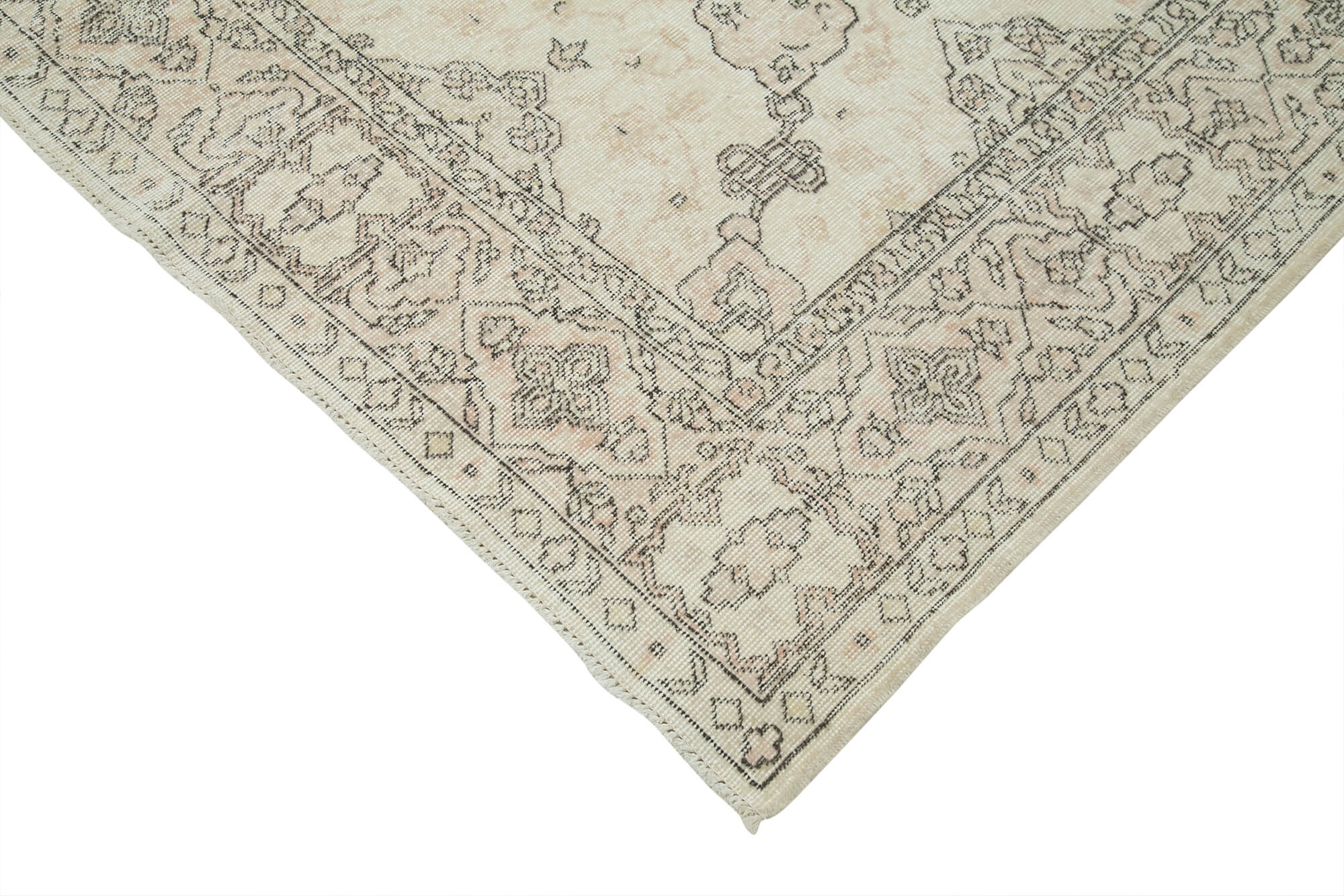 Handmade Vintage Area Rug – Turkish Wool Rug Beige Wool Carpet 7'1''x10'3''