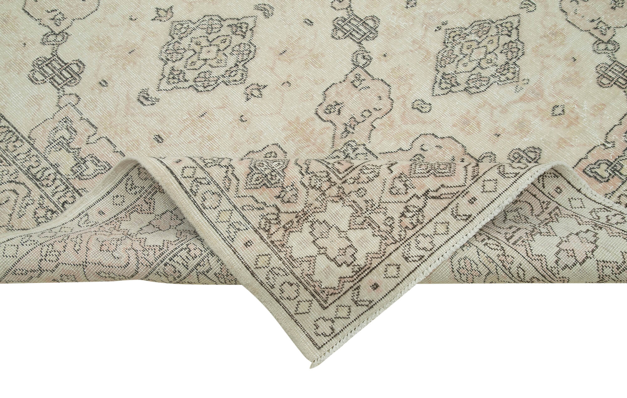 Handmade Vintage Area Rug – Turkish Wool Rug Beige Wool Carpet 7'1''x10'3''
