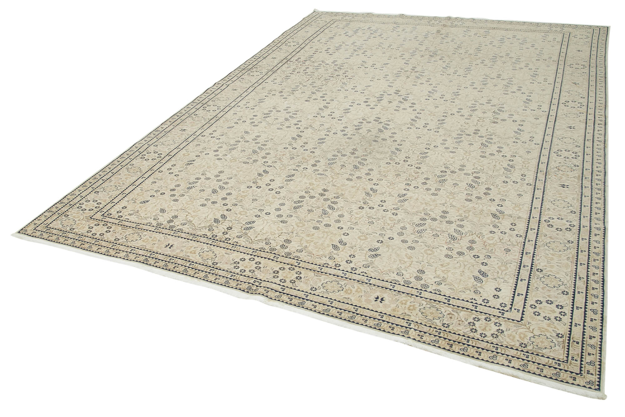 Vintage Cotton Wool Rug - Handmade Area Rug | Neutral Beige Turkish Vintage Carpet 7'10''x11'7''