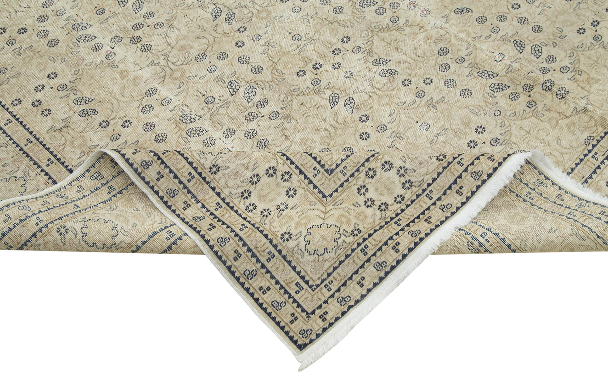 Vintage Cotton Wool Rug - Handmade Area Rug | Neutral Beige Turkish Vintage Carpet 7'10''x11'7''