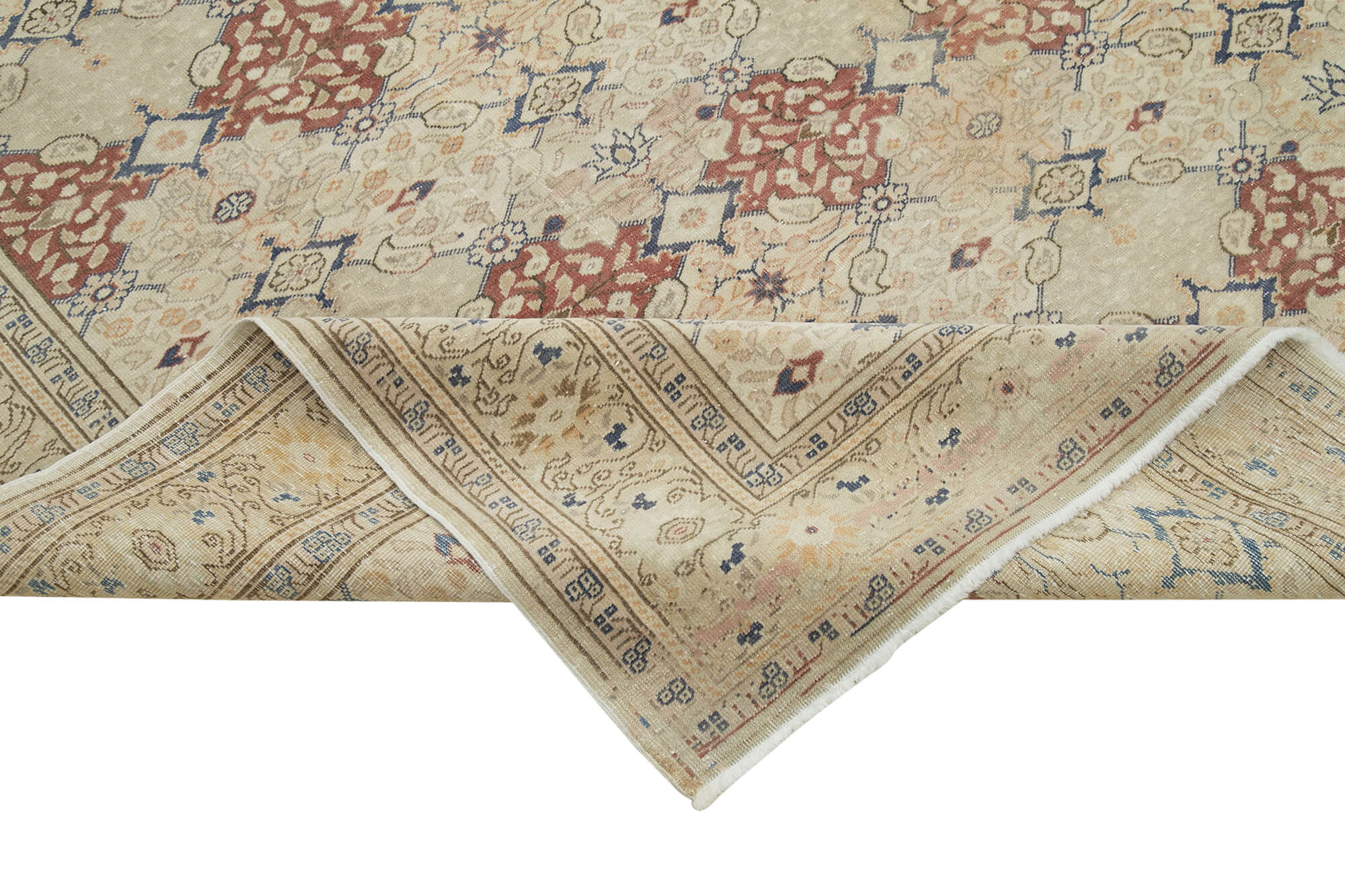 Vintage Cotton Wool Rug - Handmade Area Rug 8'5''x11'5'' Beige Wool Durable Cotton