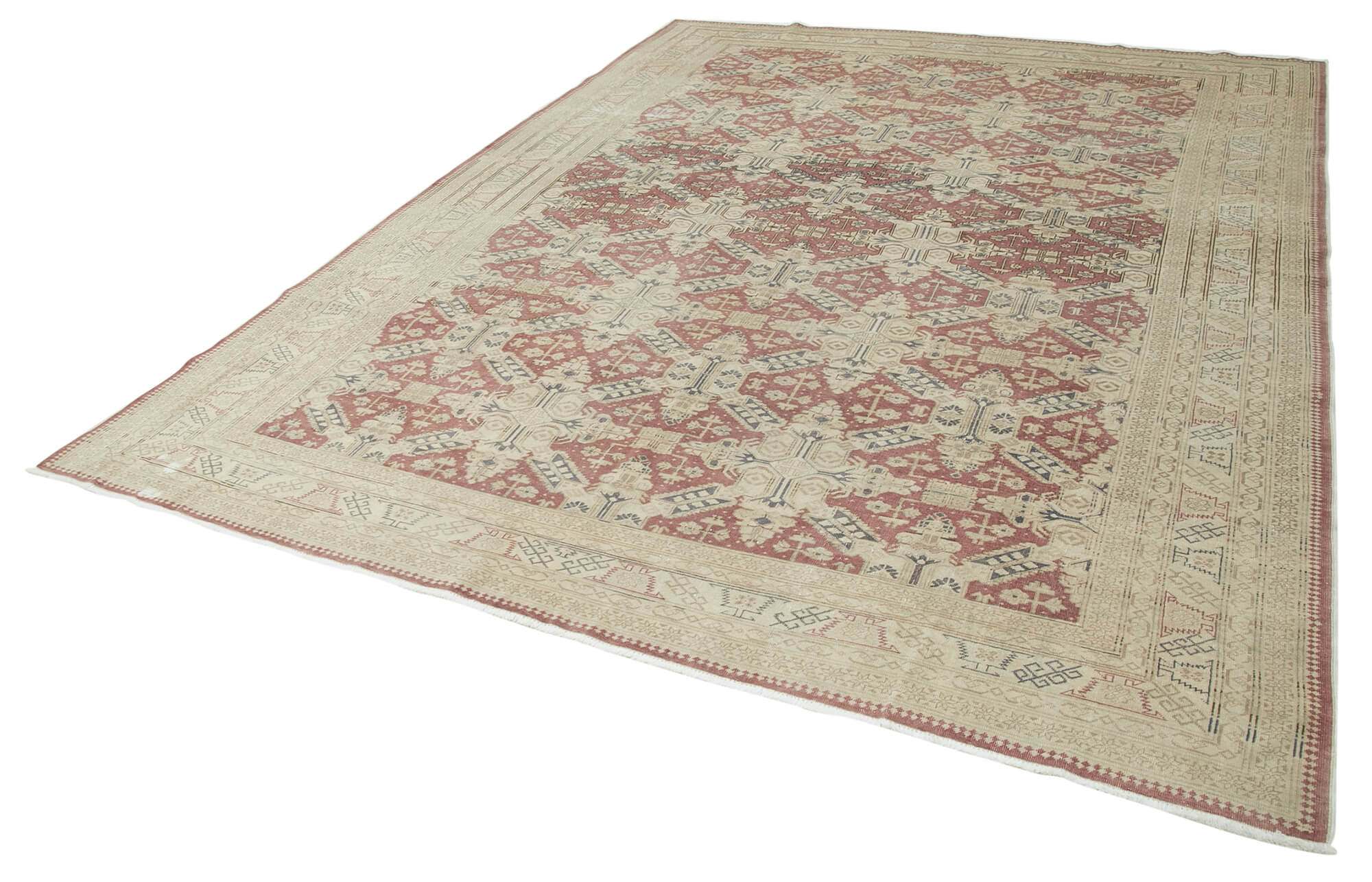 Vintage Cotton Wool Rug – Handmade Area Rug 8'4''x11'1'' Beige Turkish Style