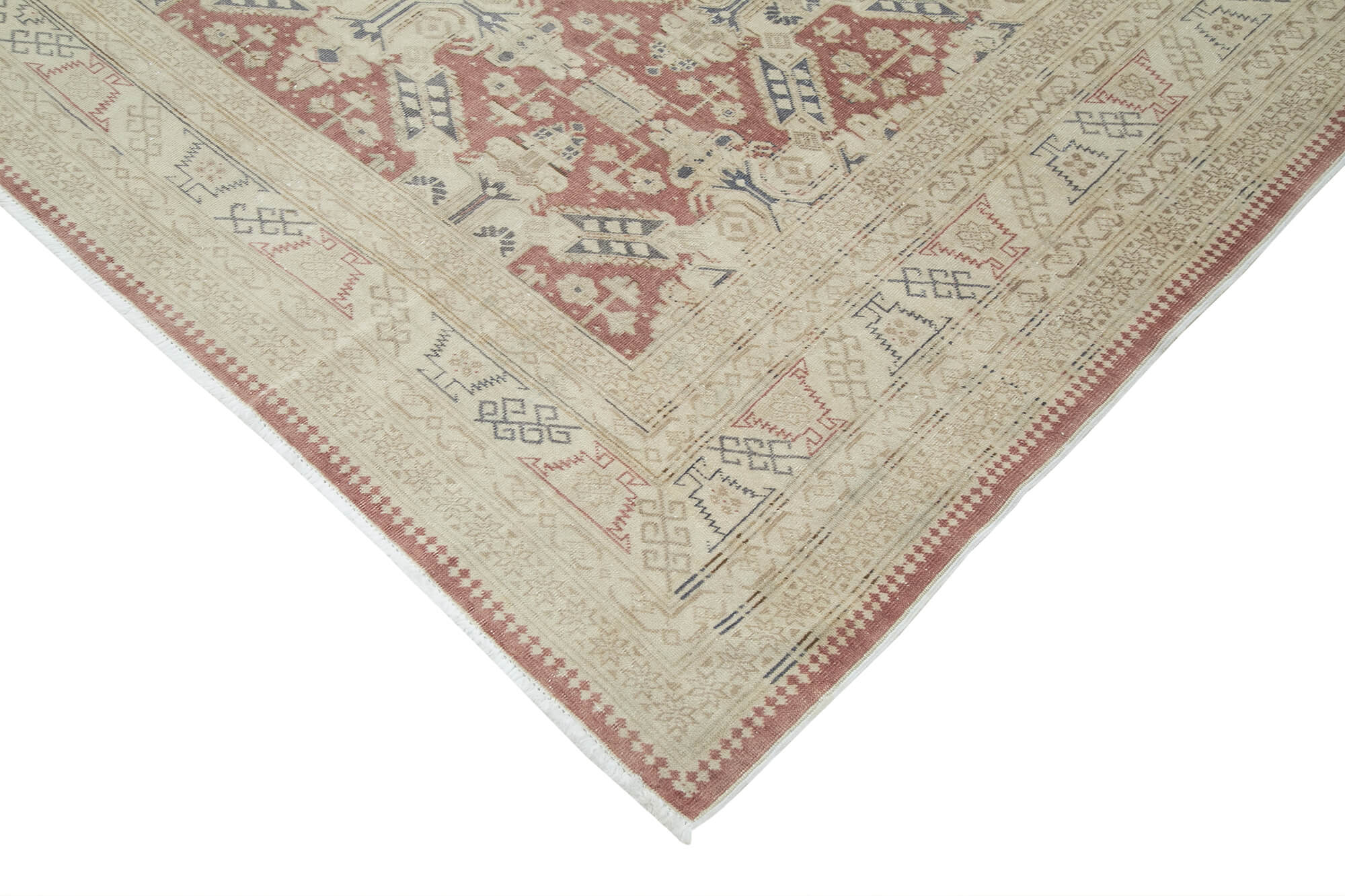 Vintage Cotton Wool Rug – Handmade Area Rug 8'4''x11'1'' Beige Turkish Style