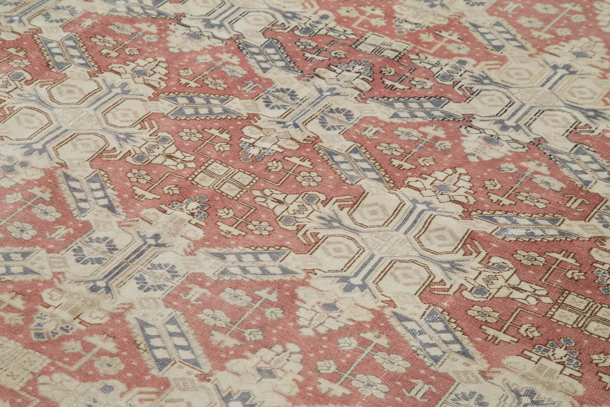 Vintage Cotton Wool Rug – Handmade Area Rug 8'4''x11'1'' Beige Turkish Style