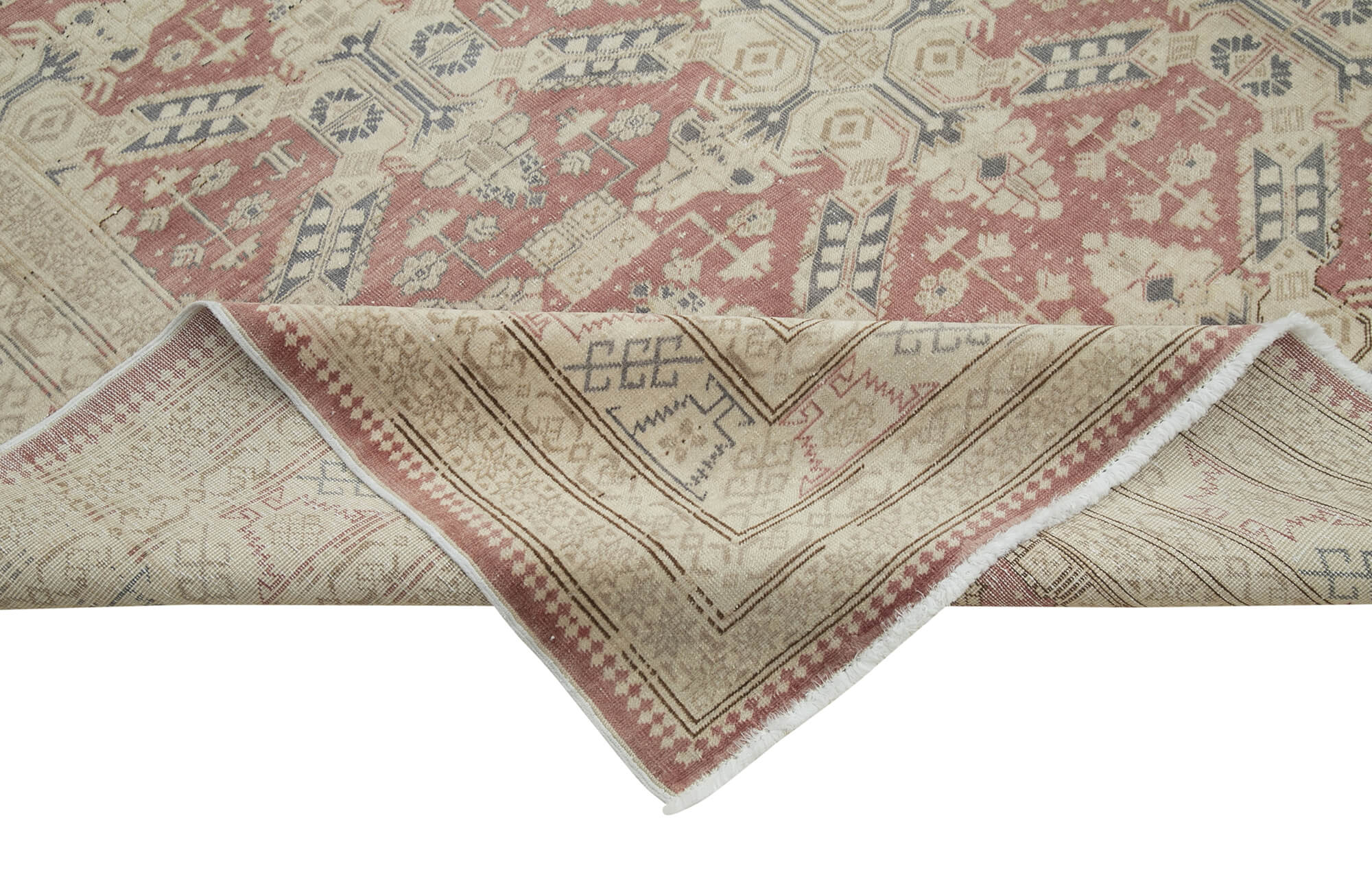 Vintage Cotton Wool Rug – Handmade Area Rug 8'4''x11'1'' Beige Turkish Style