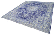 Handmade Vintage Area Rug – Kayseri Blue Turkish Wool Rug 9'4" x 11'0" Classic Cotton Weave