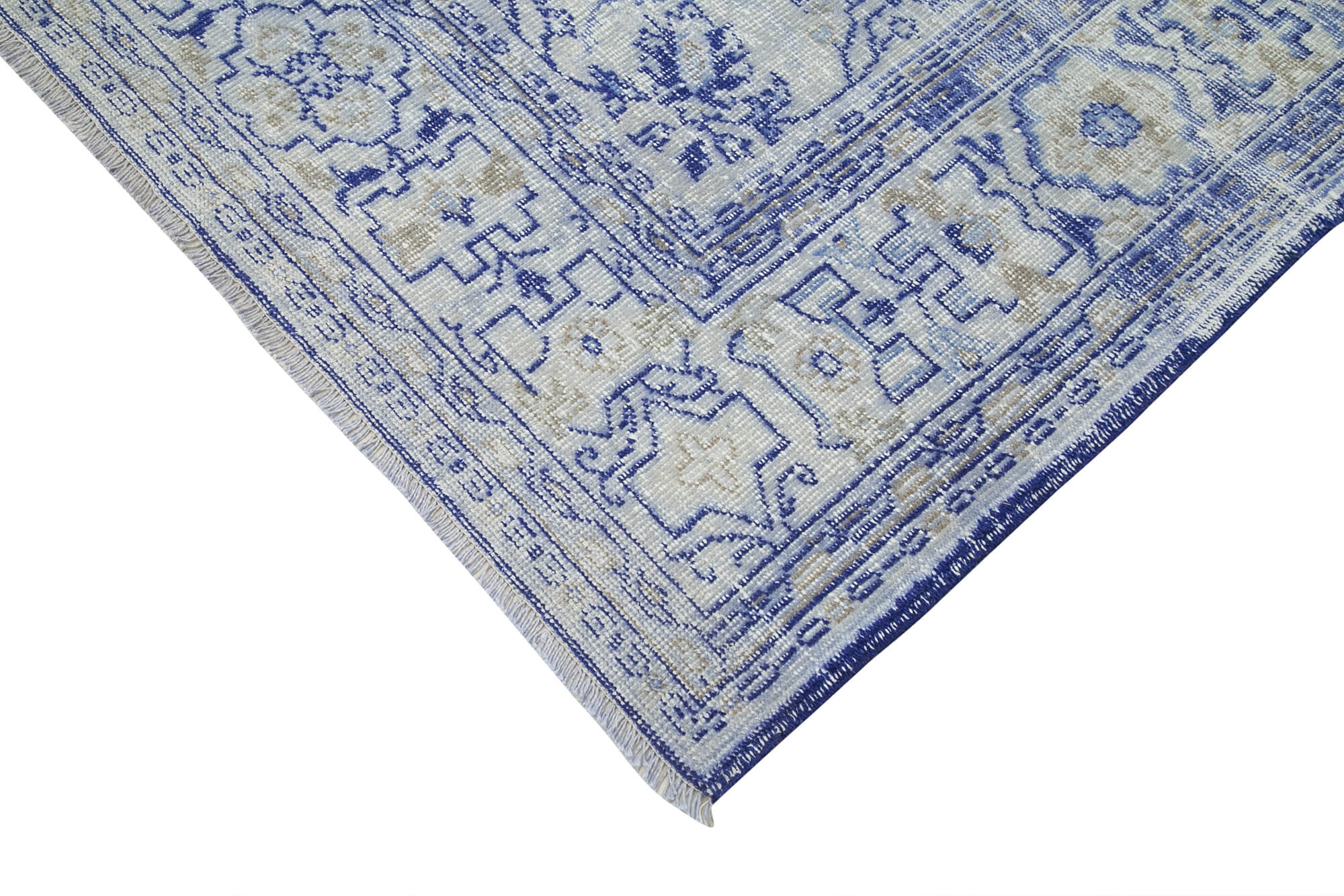 Handmade Vintage Area Rug – Kayseri Blue Turkish Wool Rug 9'4" x 11'0" Classic Cotton Weave