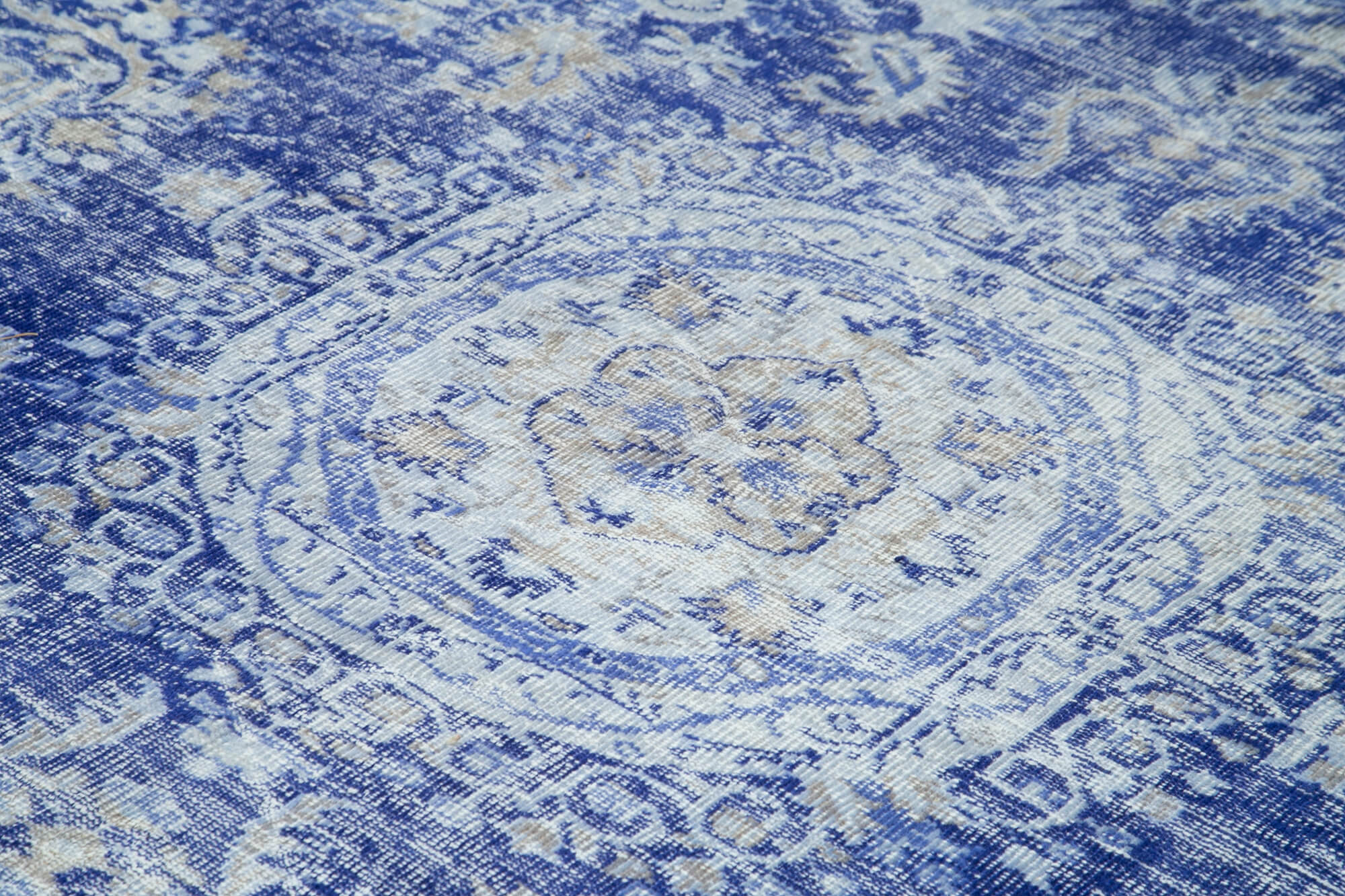 Handmade Vintage Area Rug – Kayseri Blue Turkish Wool Rug 9'4" x 11'0" Classic Cotton Weave