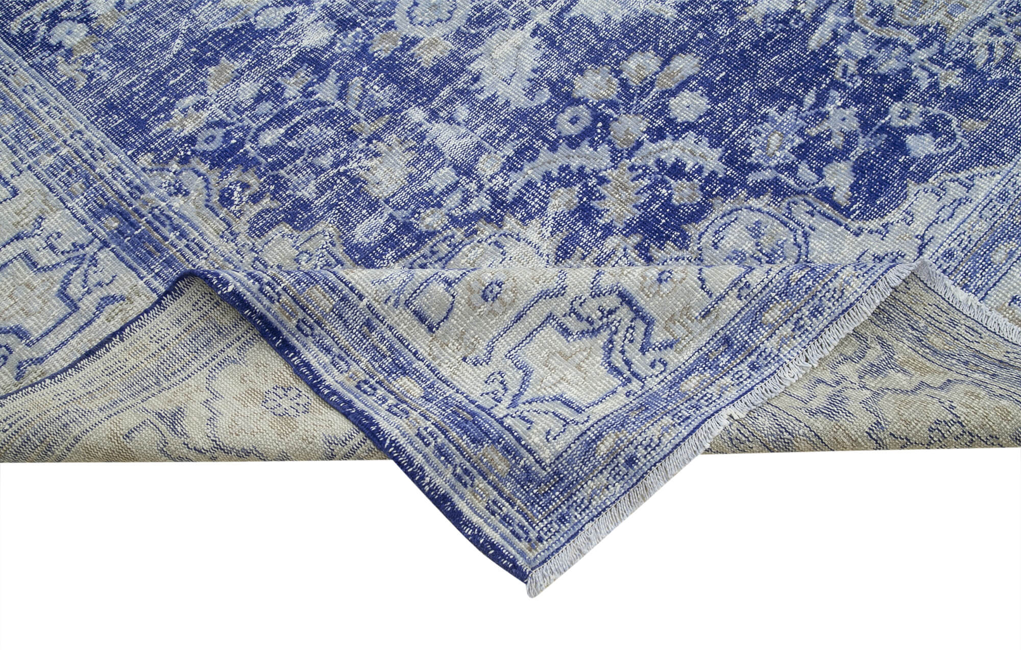Handmade Vintage Area Rug – Kayseri Blue Turkish Wool Rug 9'4" x 11'0" Classic Cotton Weave