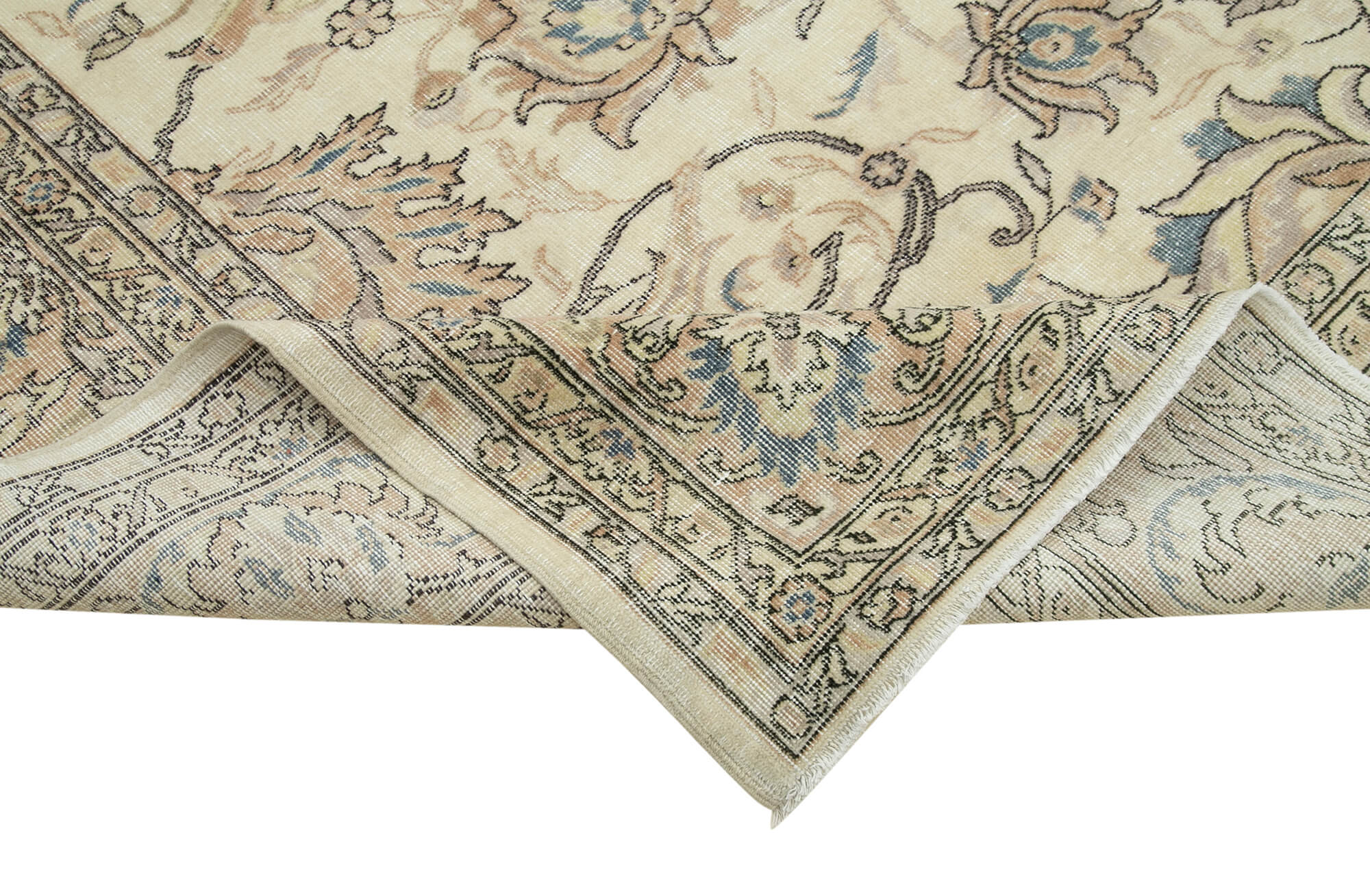 Handmade Wool Area Rug - Kayseri Vintage Cotton Wool Blend 9'1" x 10'9" Beige