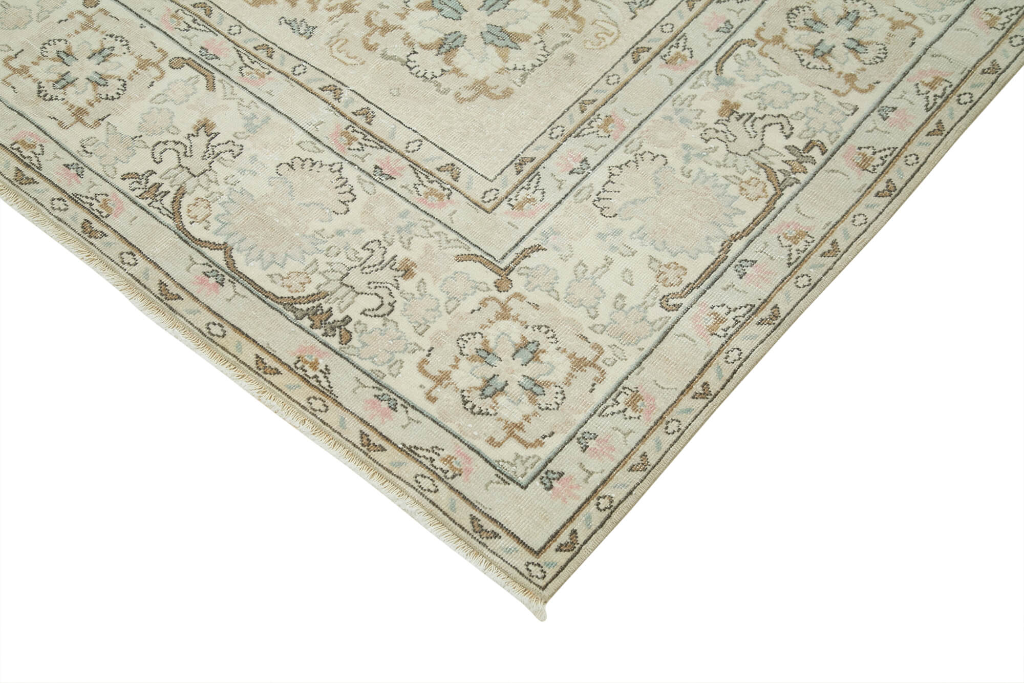 Handmade Wool Area Rug – Beige Vintage Cotton Wool Blend Carpet 7'1''x10'9''