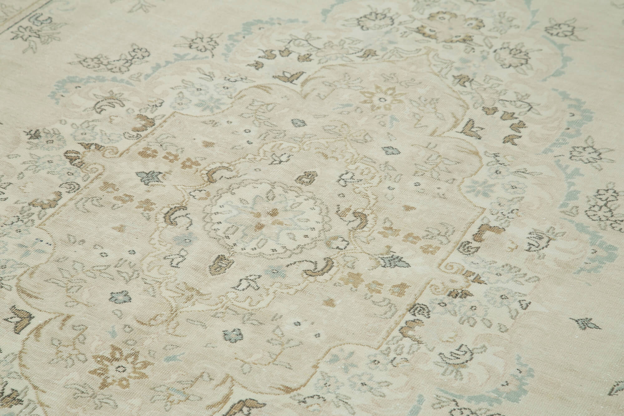 Handmade Wool Area Rug – Beige Vintage Cotton Wool Blend Carpet 7'1''x10'9''
