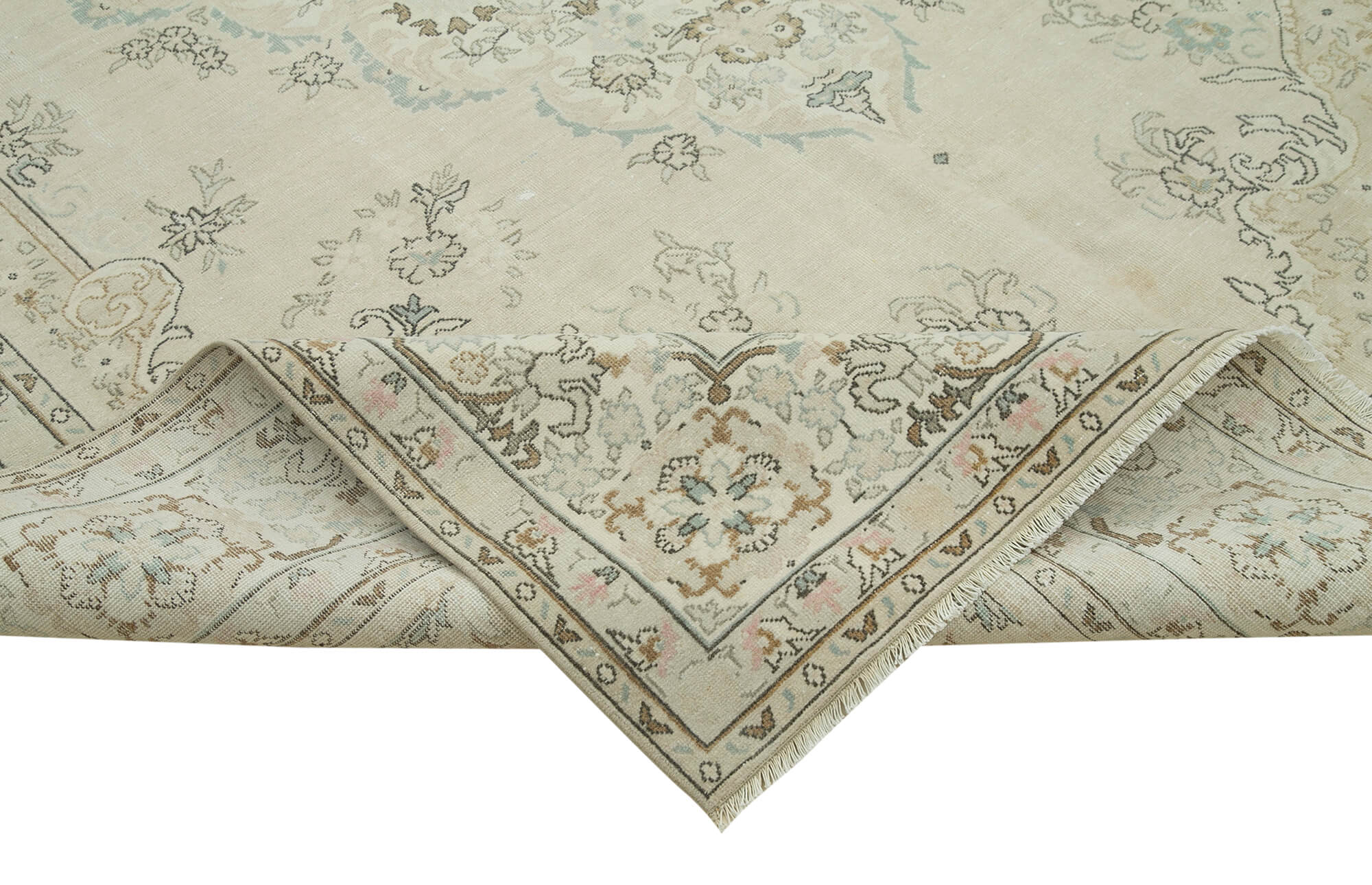 Handmade Wool Area Rug – Beige Vintage Cotton Wool Blend Carpet 7'1''x10'9''