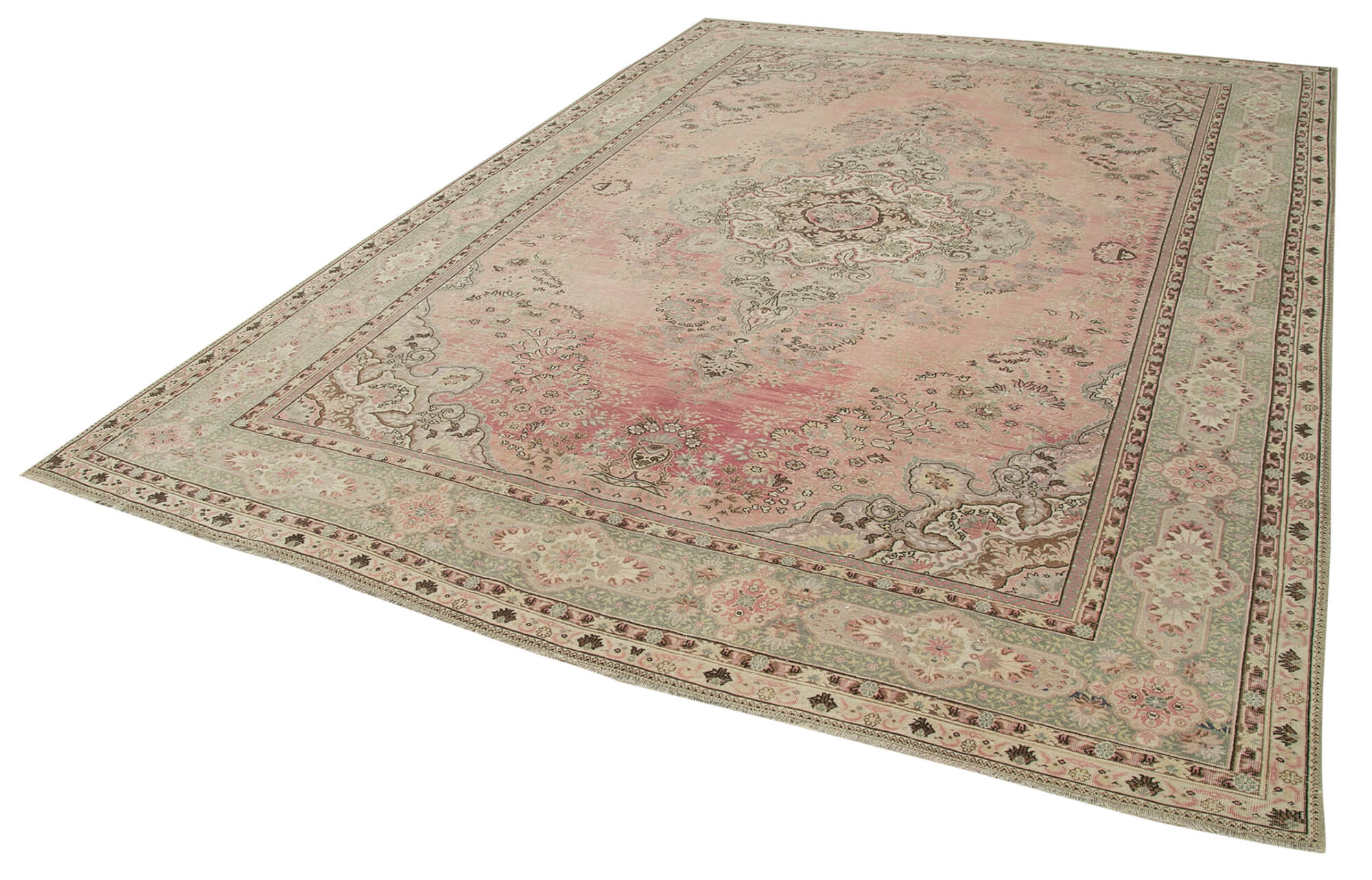 Vintage Cotton Wool Rug – Handmade Area Rug Beige Turkish Wool Carpet 8'2''x11'6''