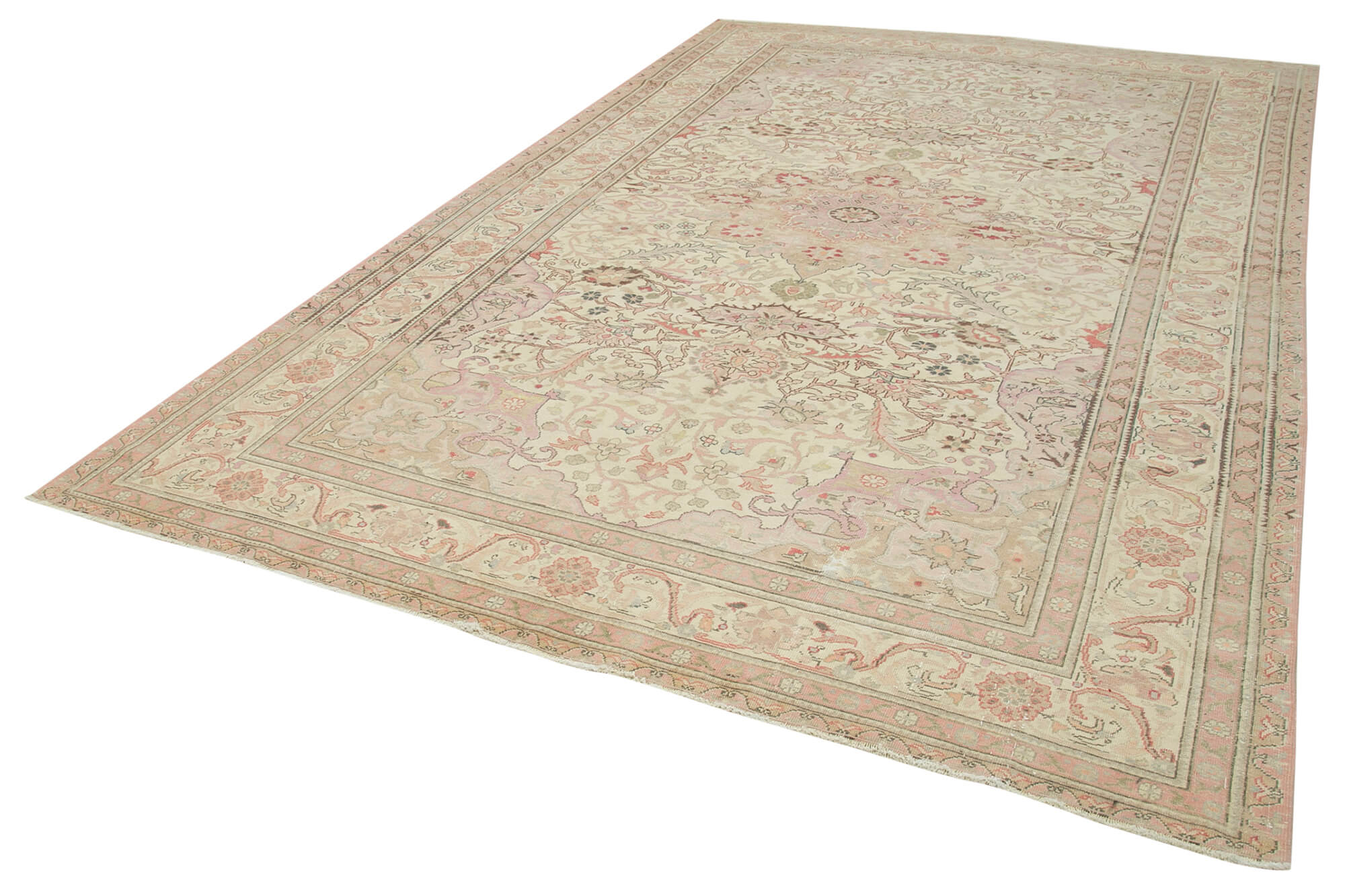 Vintage Cotton Wool Rug – Handmade Area Rug 7'9''x12'2'' Beige Wool Carpet