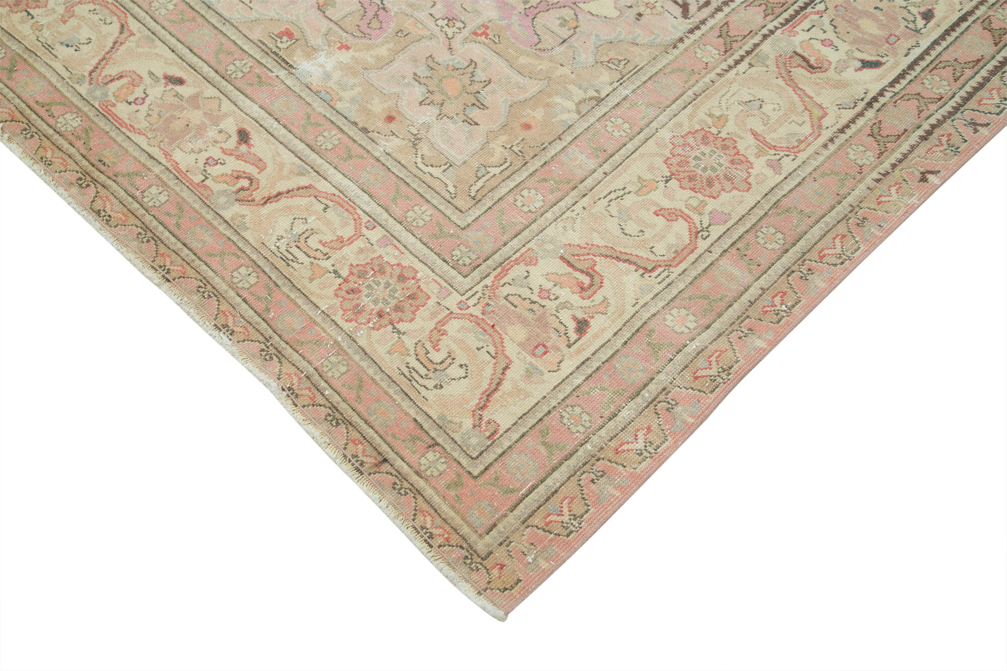 Vintage Cotton Wool Rug – Handmade Area Rug 7'9''x12'2'' Beige Wool Carpet