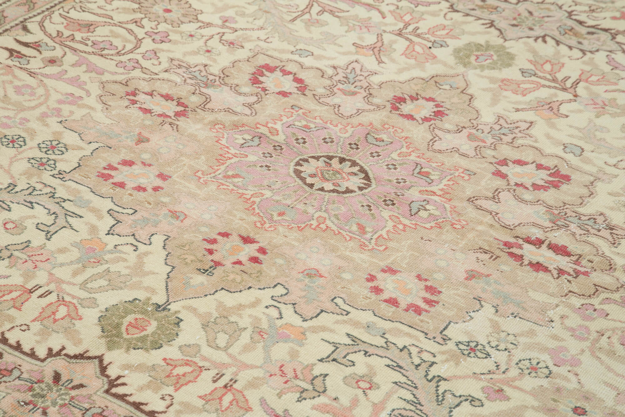 Vintage Cotton Wool Rug – Handmade Area Rug 7'9''x12'2'' Beige Wool Carpet
