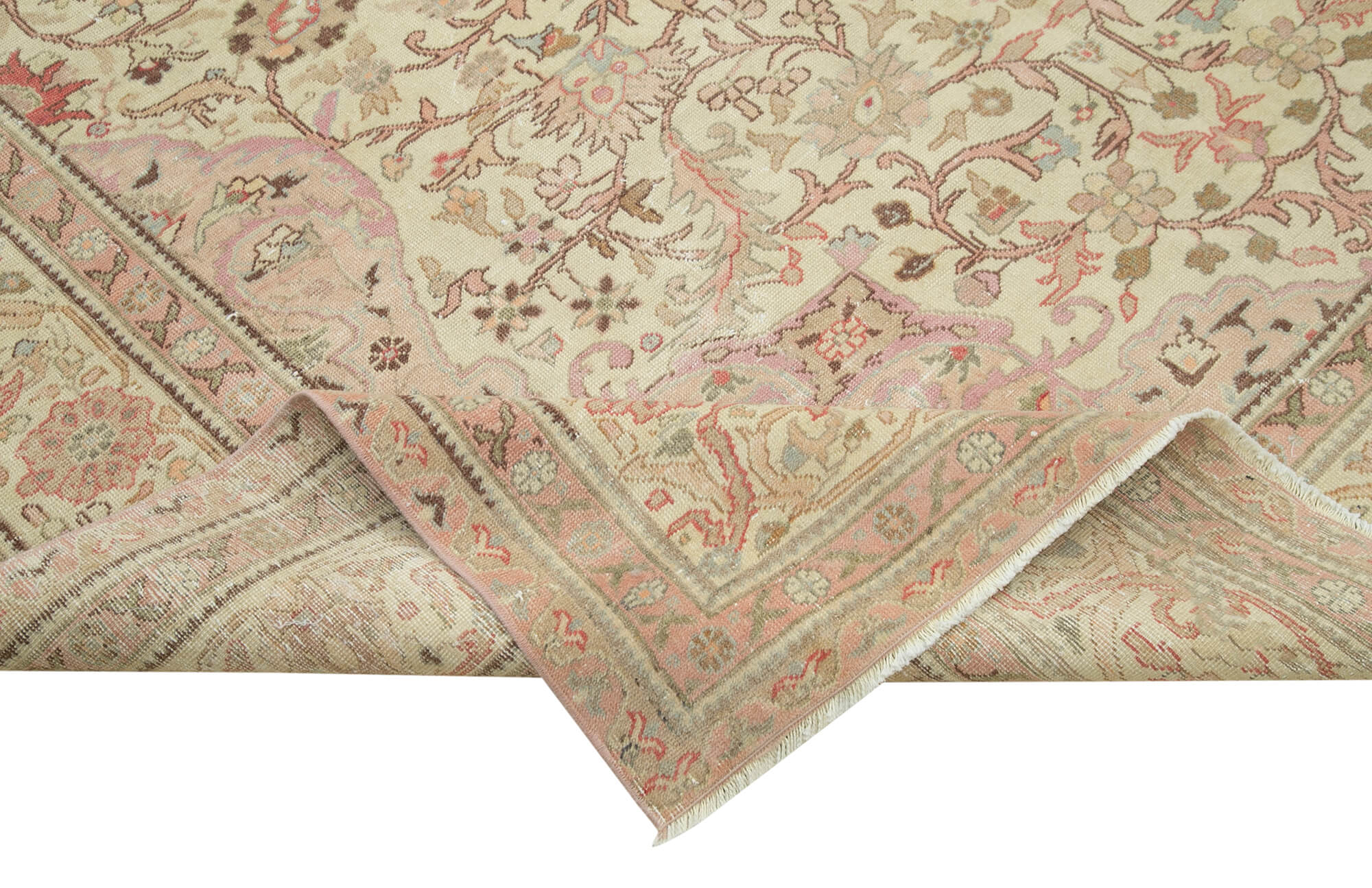 Vintage Cotton Wool Rug – Handmade Area Rug 7'9''x12'2'' Beige Wool Carpet