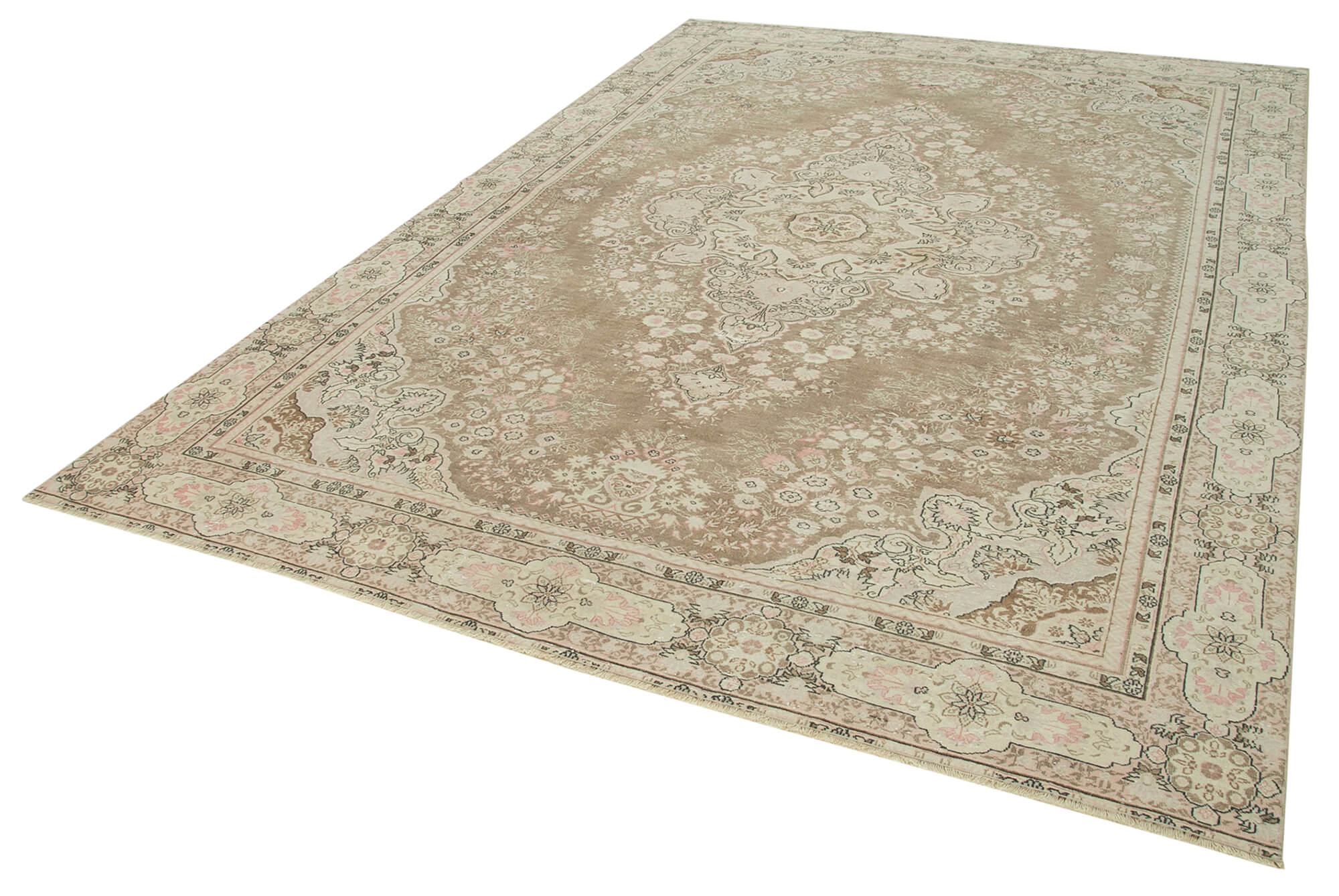 Handmade Vintage Area Rug – Turkish Wool Rug, Neutral Beige Cotton Wool Carpet 7'7''x11'