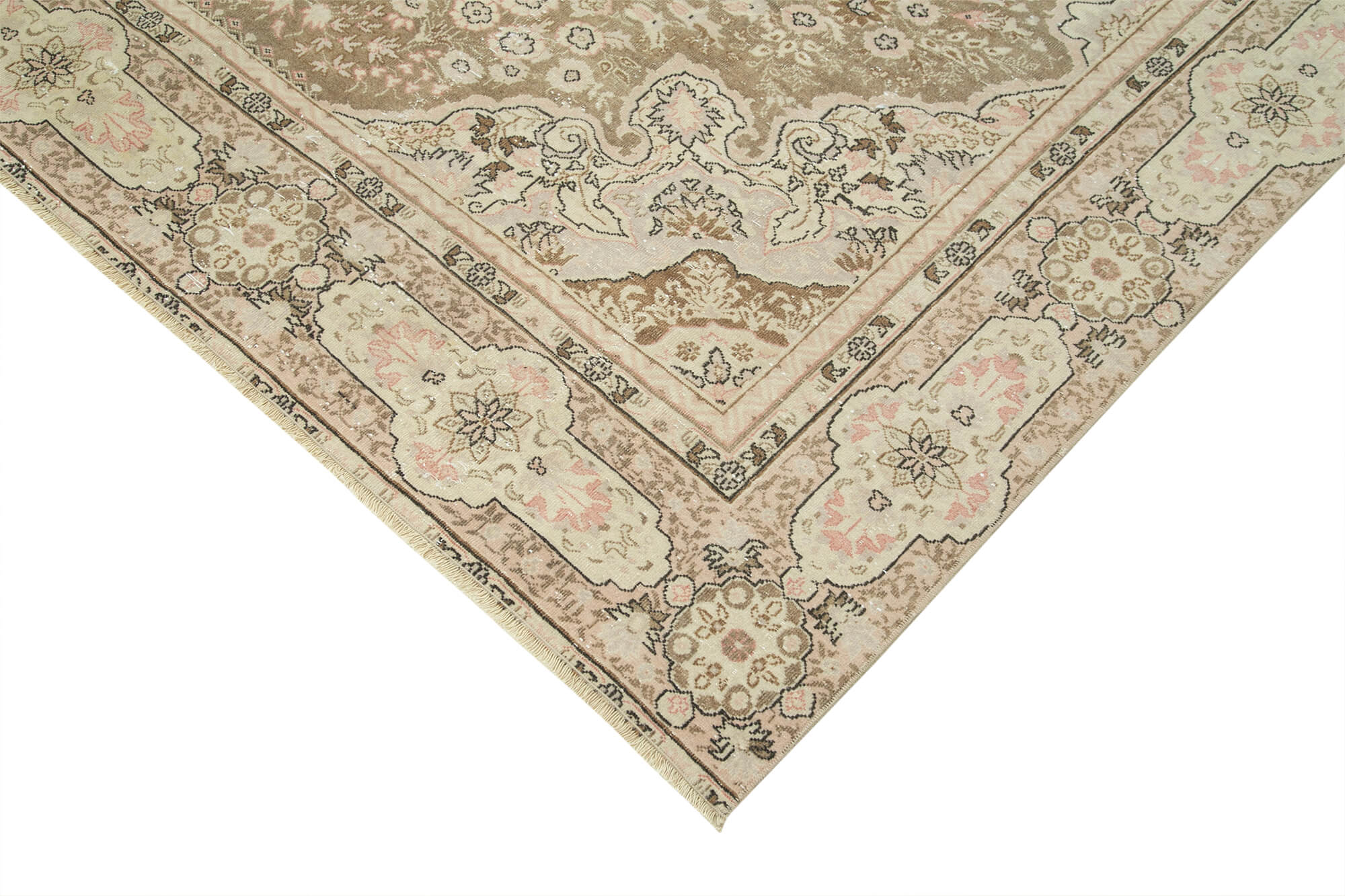 Handmade Vintage Area Rug – Turkish Wool Rug, Neutral Beige Cotton Wool Carpet 7'7''x11'