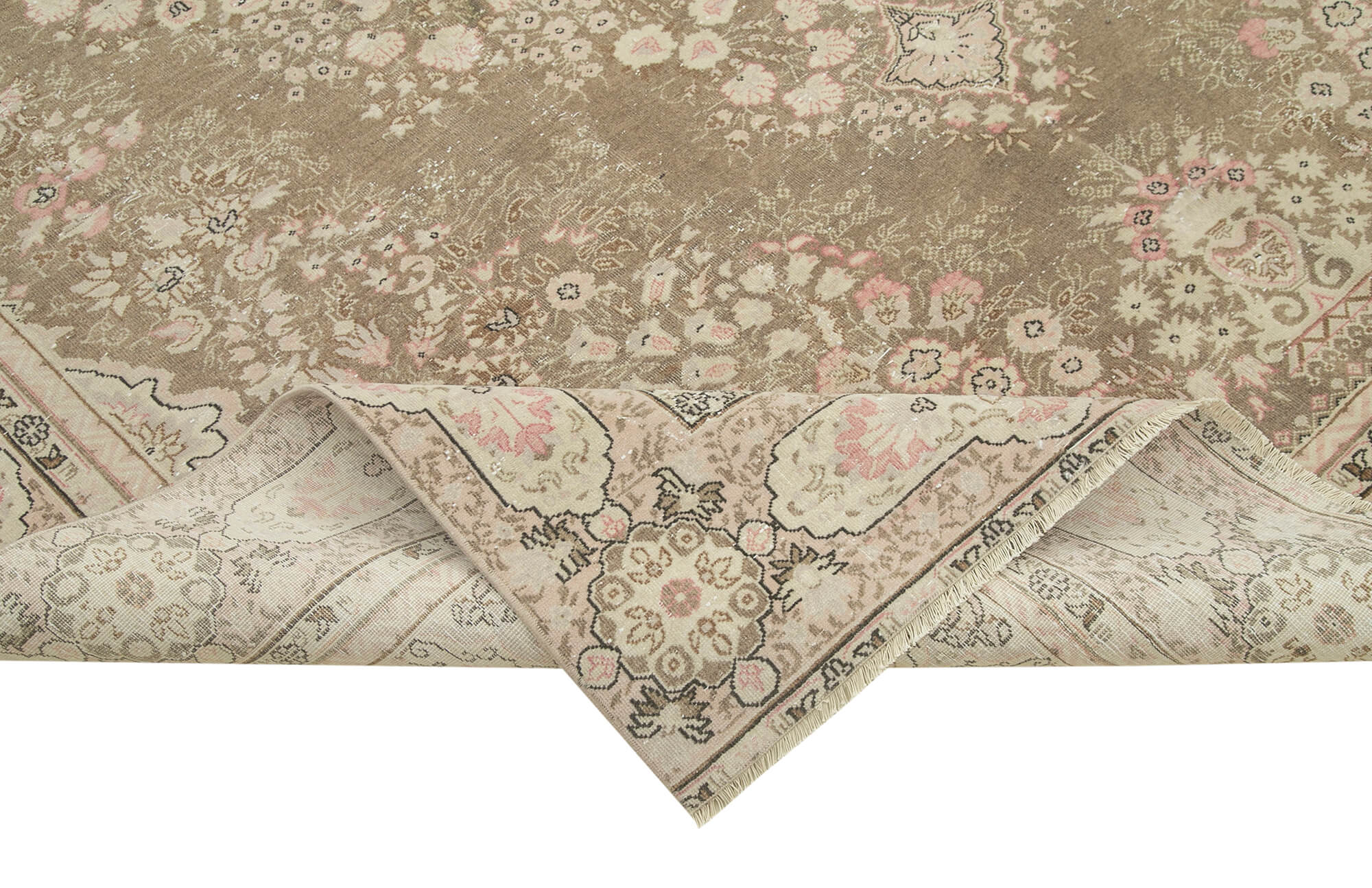 Handmade Vintage Area Rug – Turkish Wool Rug, Neutral Beige Cotton Wool Carpet 7'7''x11'