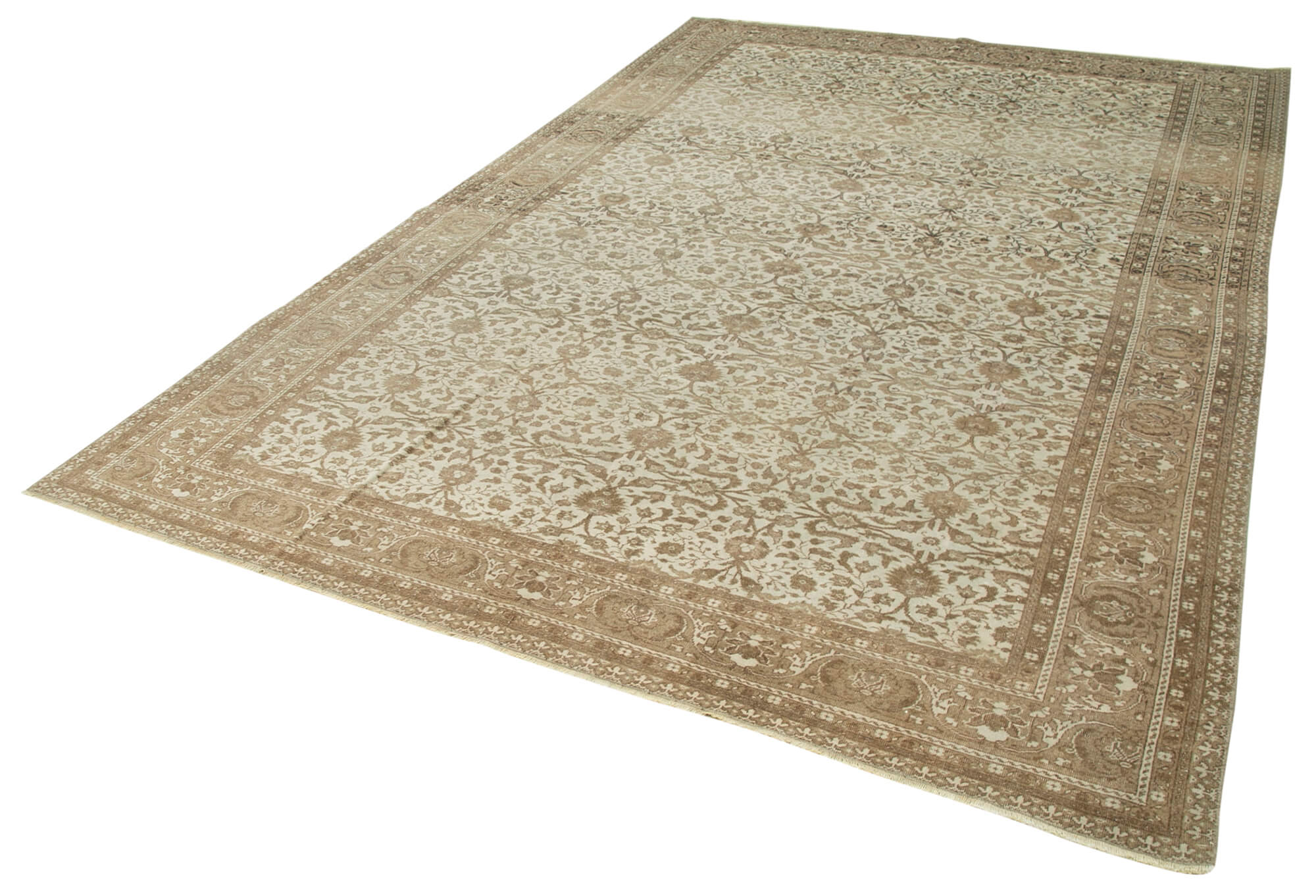 Handmade Area Rug – Vintage Cotton Wool Turkish Carpet 7'3" x 10'11" Beige