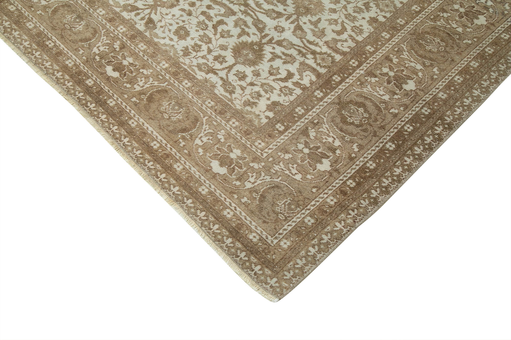 Handmade Area Rug – Vintage Cotton Wool Turkish Carpet 7'3" x 10'11" Beige