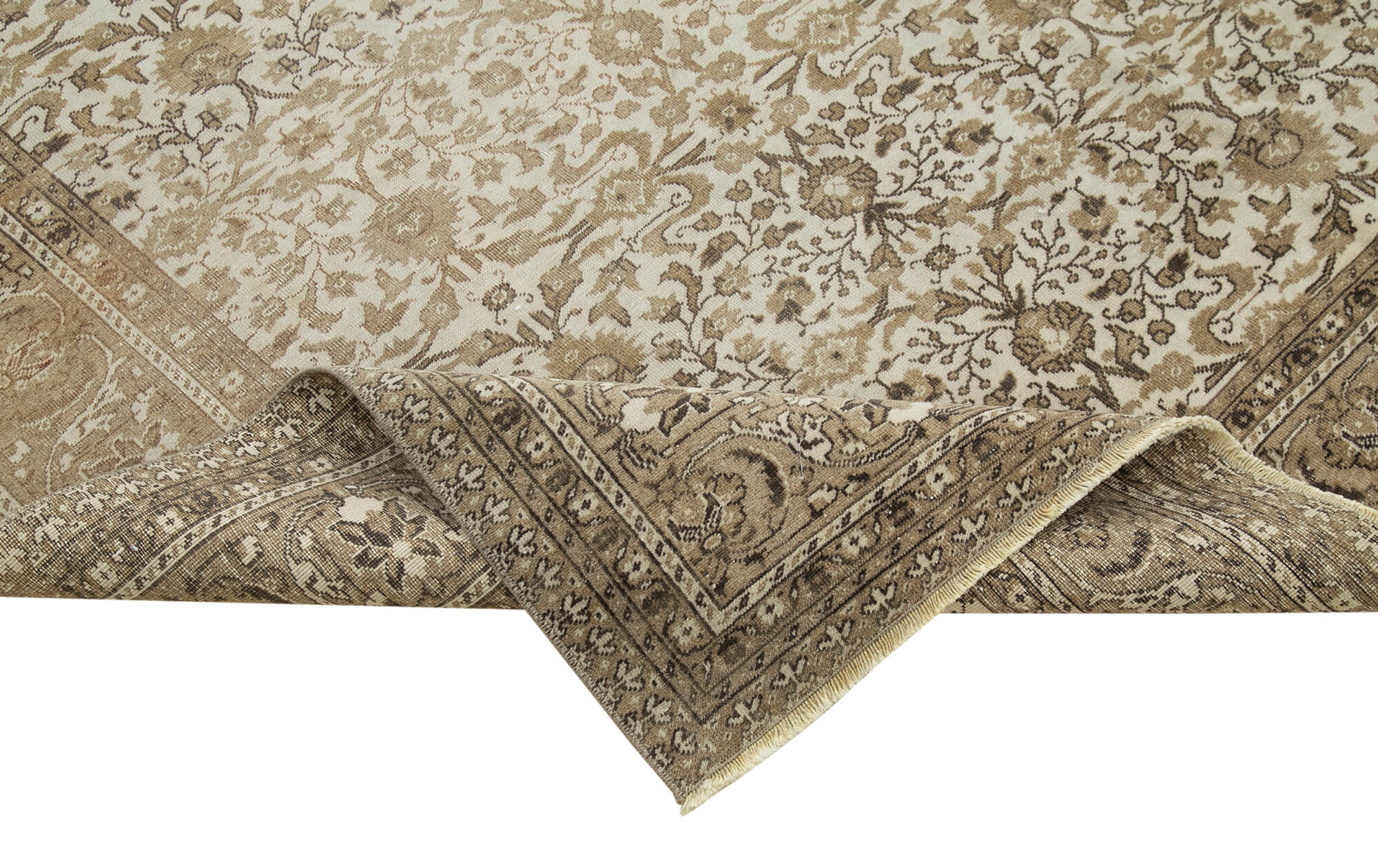 Handmade Area Rug – Vintage Cotton Wool Turkish Carpet 7'3" x 10'11" Beige