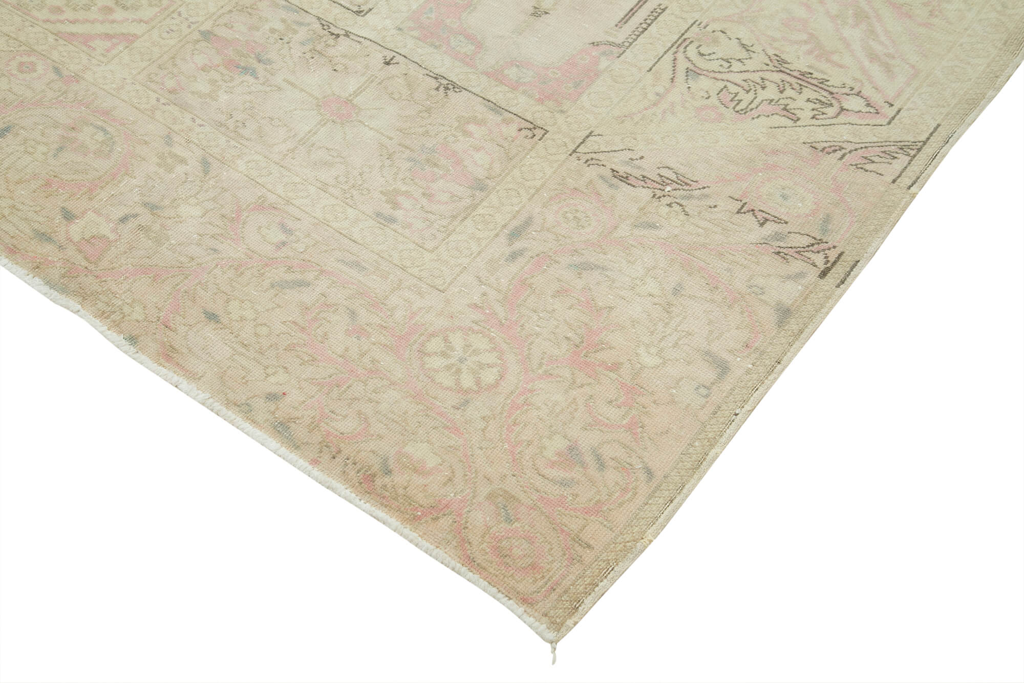 Vintage Cotton Wool Rug – Handmade Area Rug 7'8''x12'1'' Beige Wool Turkish Carpet