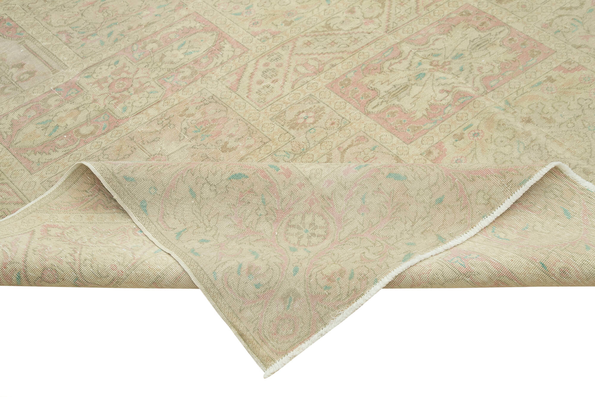 Vintage Cotton Wool Rug – Handmade Area Rug 7'8''x12'1'' Beige Wool Turkish Carpet
