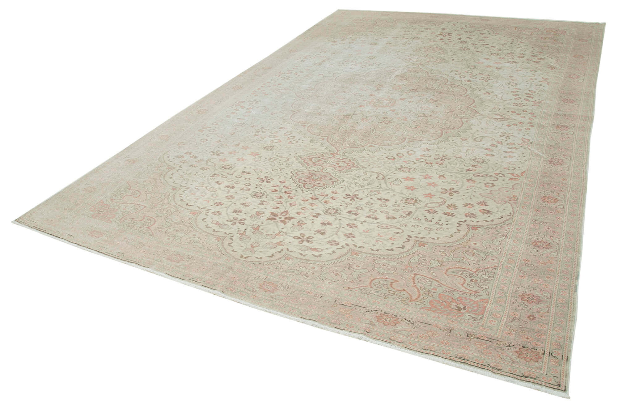 Vintage Wool Area Rug | Hand Knotted Rug, Turkish Vintage Carpet, Beige Wool