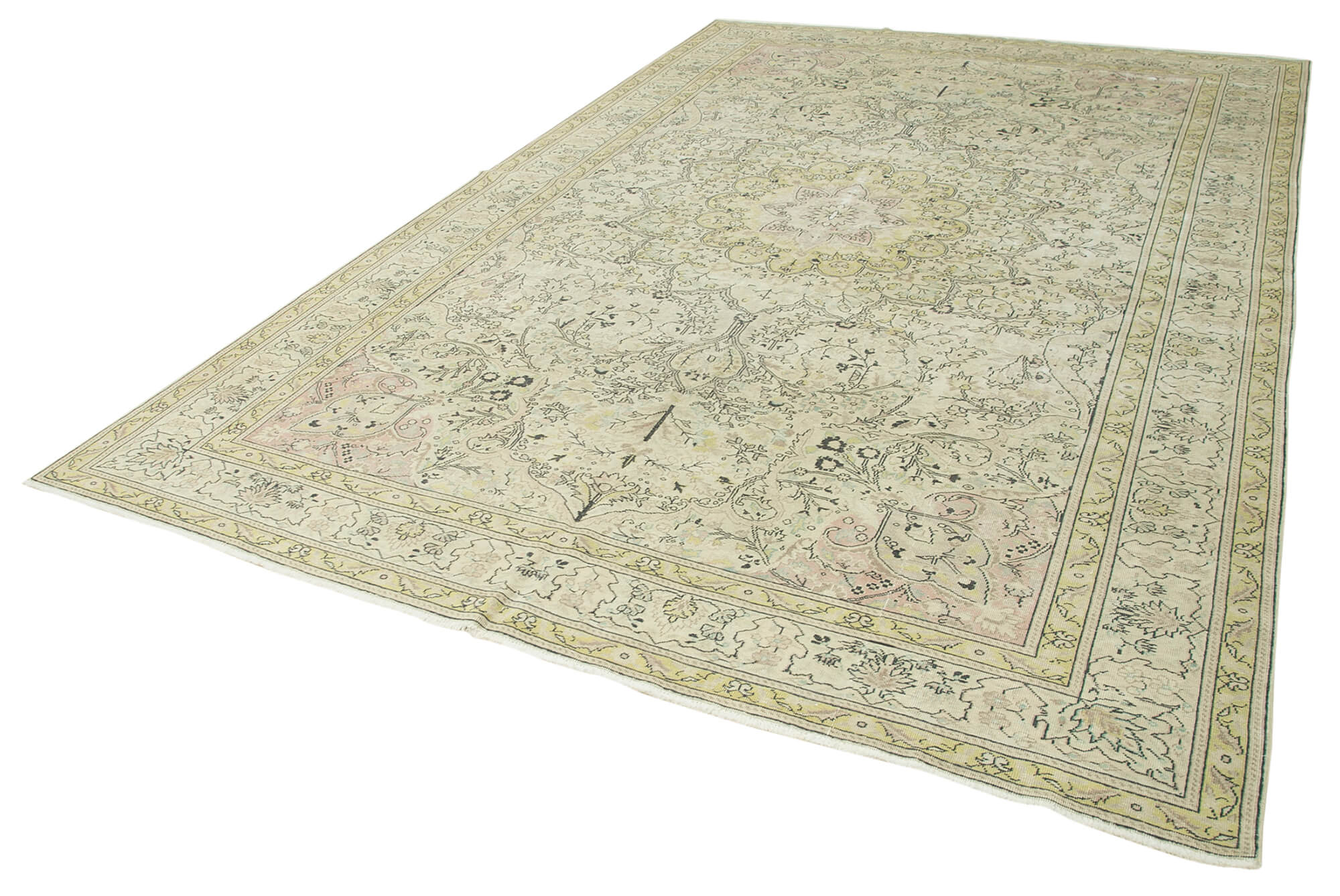 Vintage Cotton Wool Rug - Handmade Beige Wool Area Rug 7'11" x 11'11"