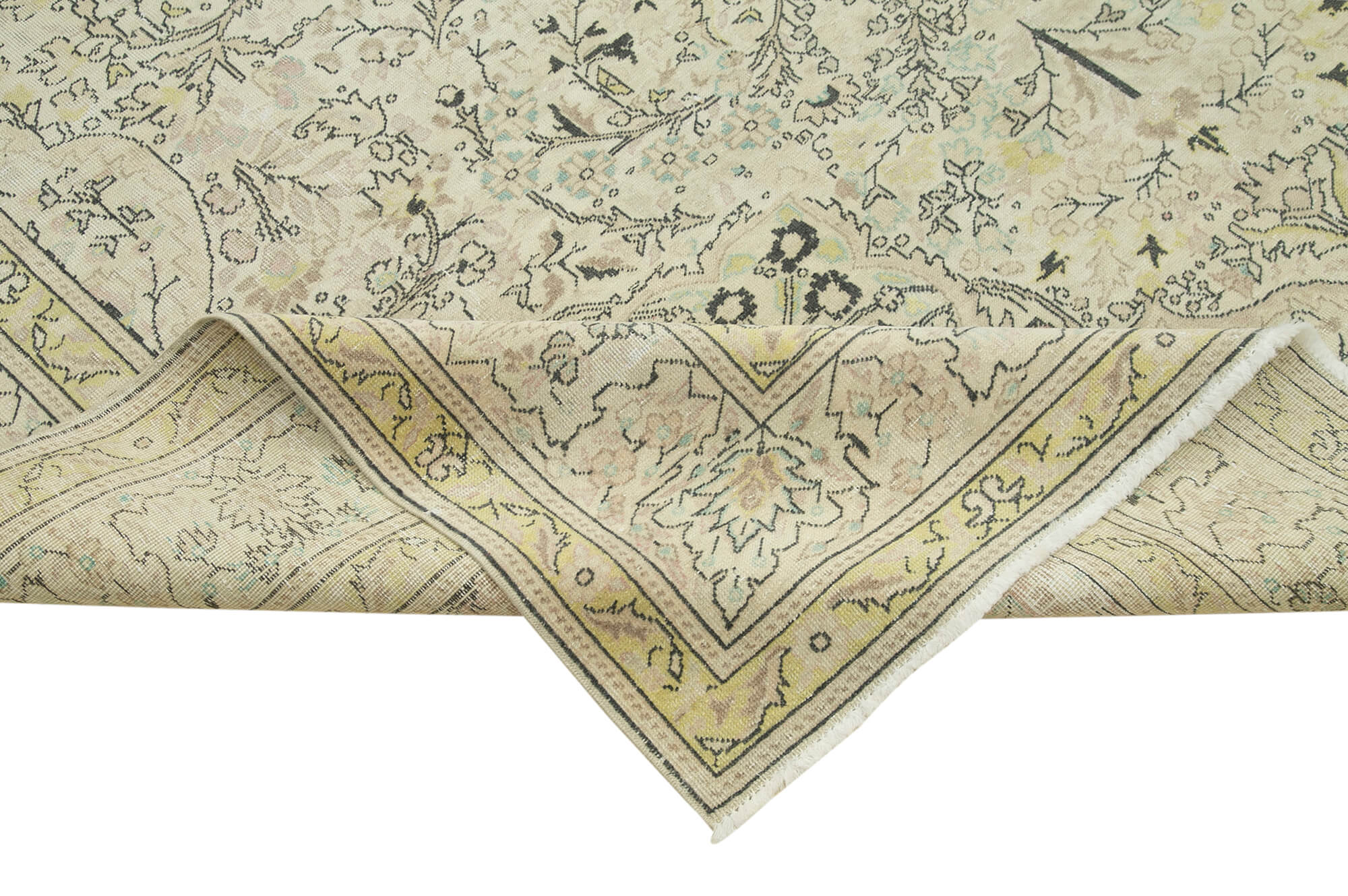 Vintage Cotton Wool Rug - Handmade Beige Wool Area Rug 7'11" x 11'11"