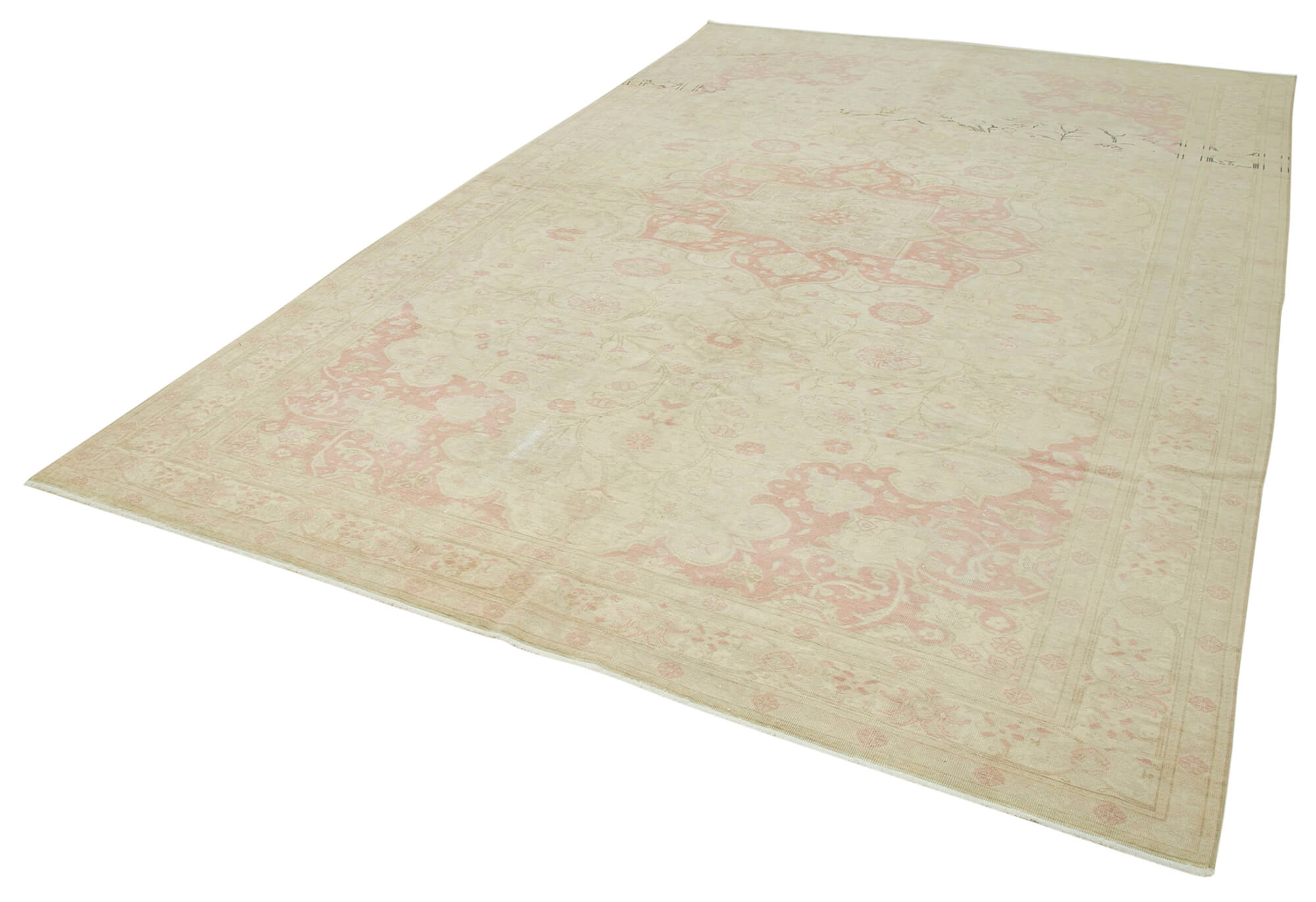 Vintage Cotton Wool Rug – Handmade Area Rug 7'10''x12'2'' Beige Turkish Wool Carpet