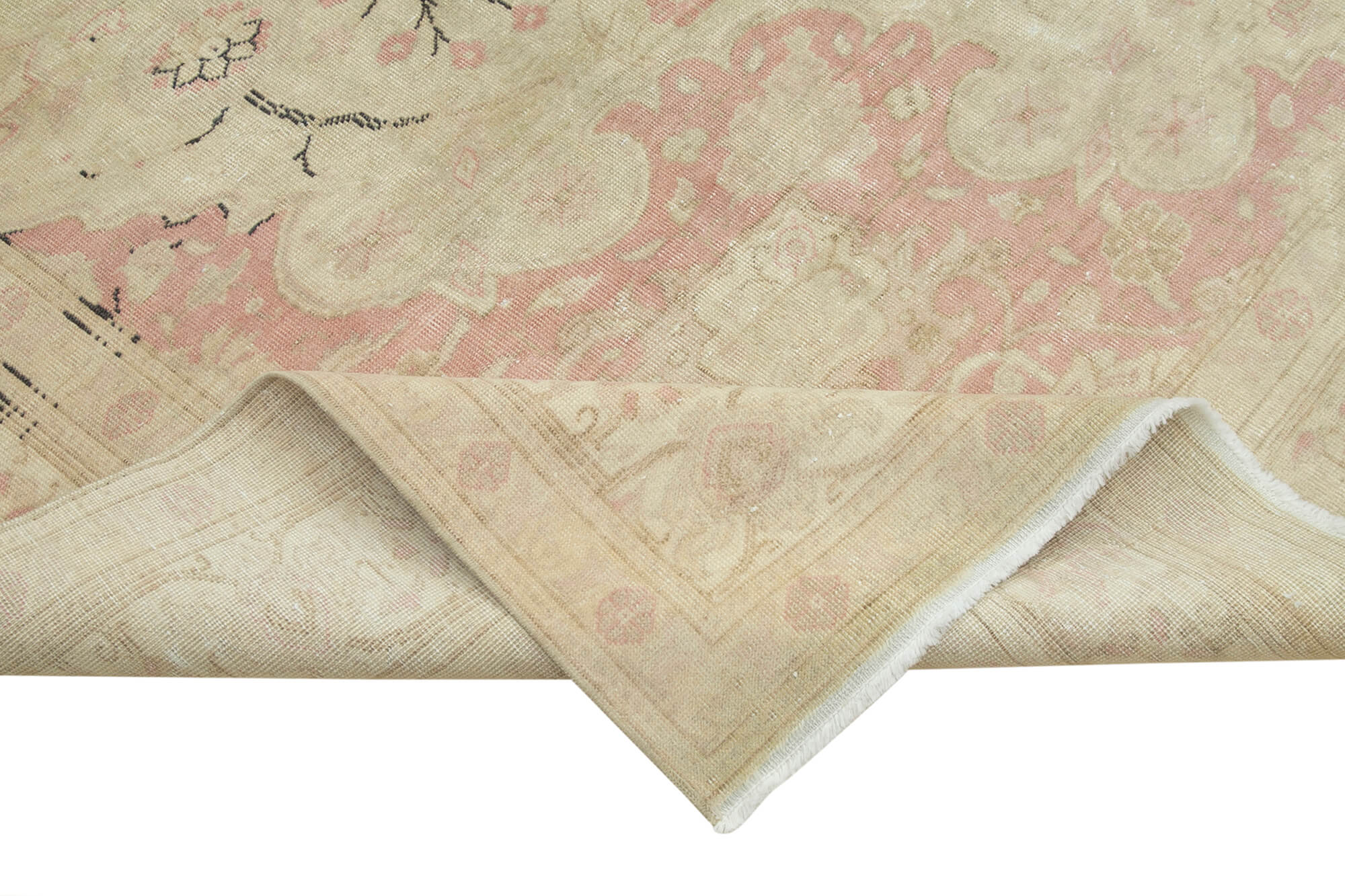 Vintage Cotton Wool Rug – Handmade Area Rug 7'10''x12'2'' Beige Turkish Wool Carpet