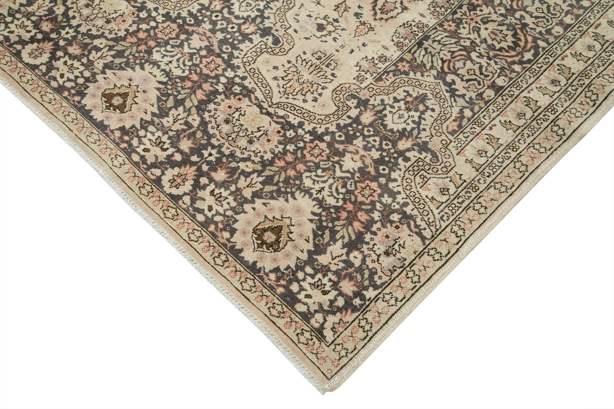Vintage Cotton Wool Rug – Handmade Area Rug 8x12 Beige Turkish Hand Knotted Carpet