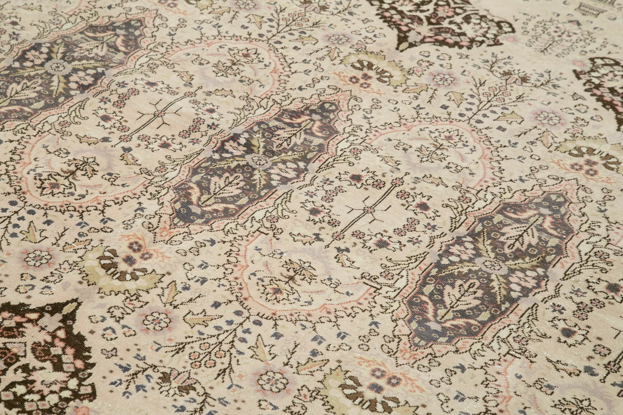 Vintage Cotton Wool Rug – Handmade Area Rug 8x12 Beige Turkish Hand Knotted Carpet