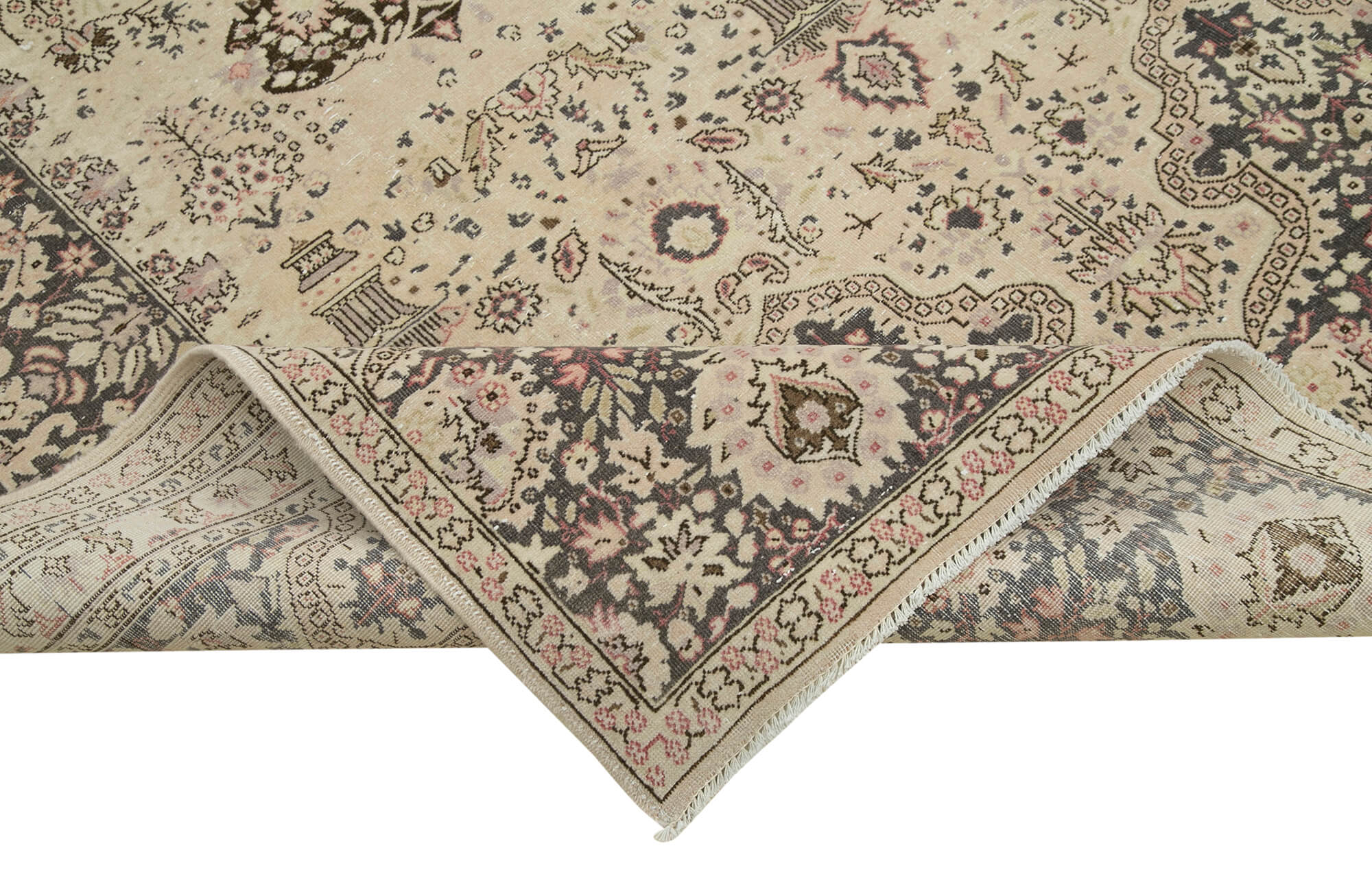 Vintage Cotton Wool Rug – Handmade Area Rug 8x12 Beige Turkish Hand Knotted Carpet