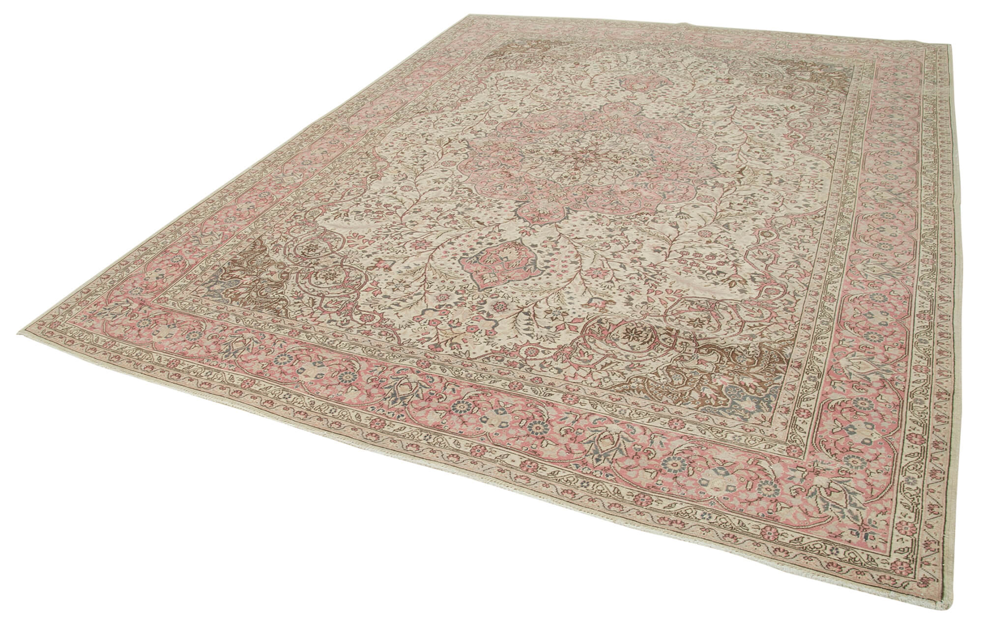 Vintage Cotton Wool Rug - Handmade Area Rug 8'4''x10'9'' | Neutral Beige Turkish Carpet
