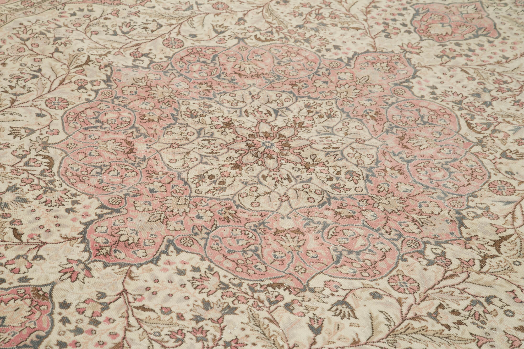 Vintage Cotton Wool Rug - Handmade Area Rug 8'4''x10'9'' | Neutral Beige Turkish Carpet