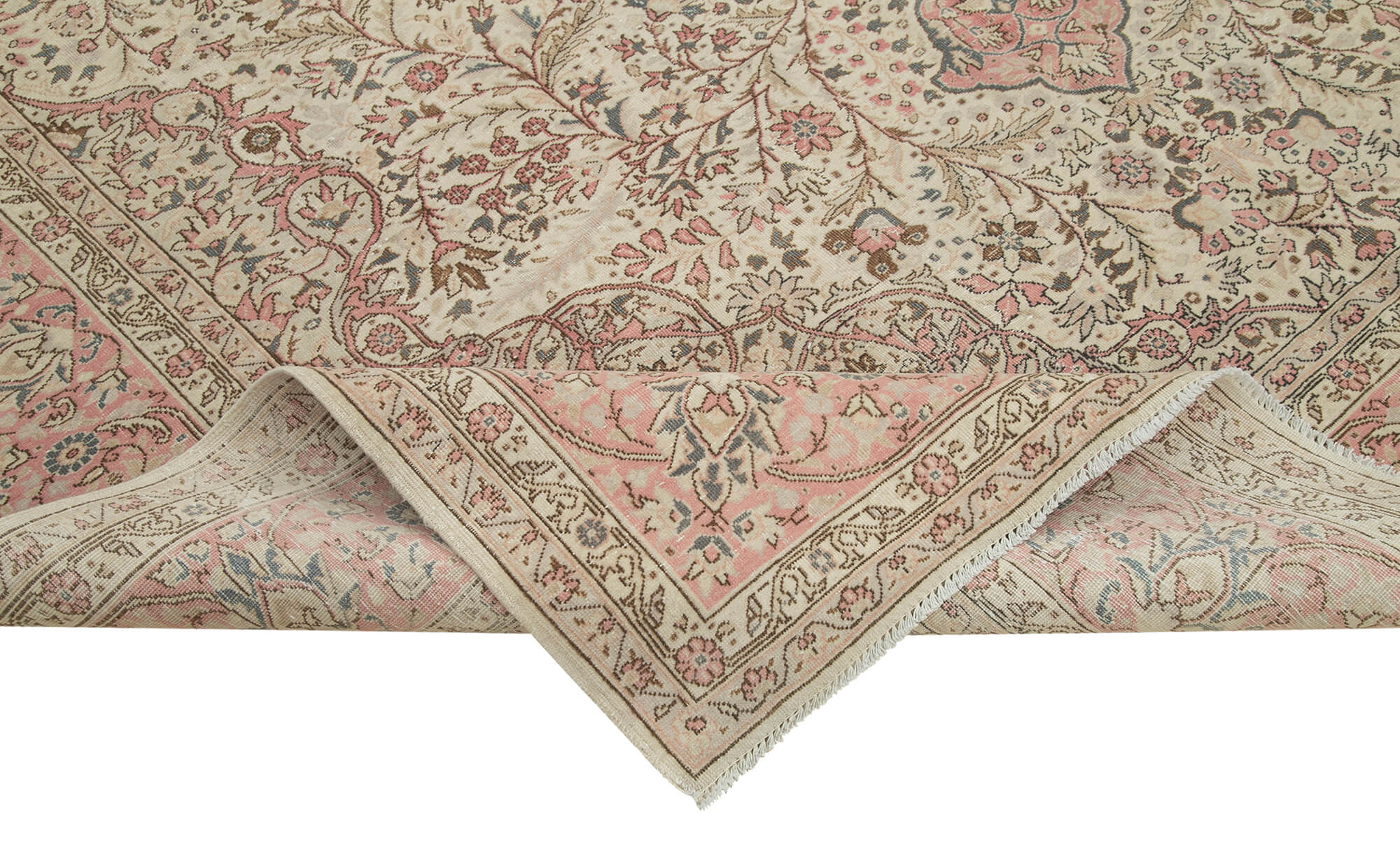 Vintage Cotton Wool Rug - Handmade Area Rug 8'4''x10'9'' | Neutral Beige Turkish Carpet