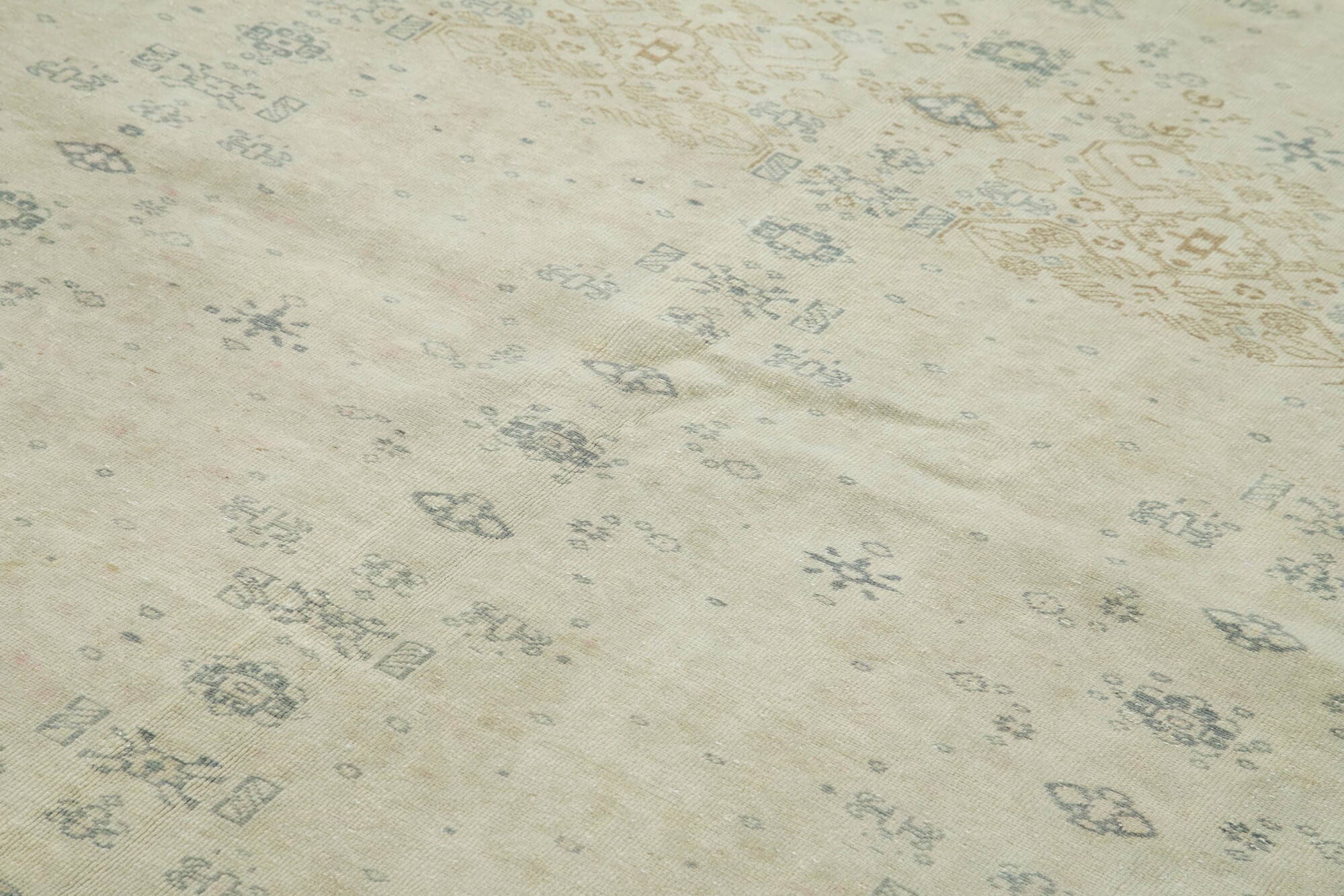 Vintage Cotton Wool Rug – Handmade Turkish Area Rug 7'9'' x 11'5'' Beige Wool Carpet