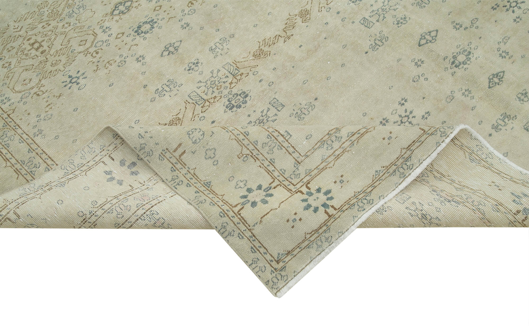 Vintage Cotton Wool Rug – Handmade Turkish Area Rug 7'9'' x 11'5'' Beige Wool Carpet