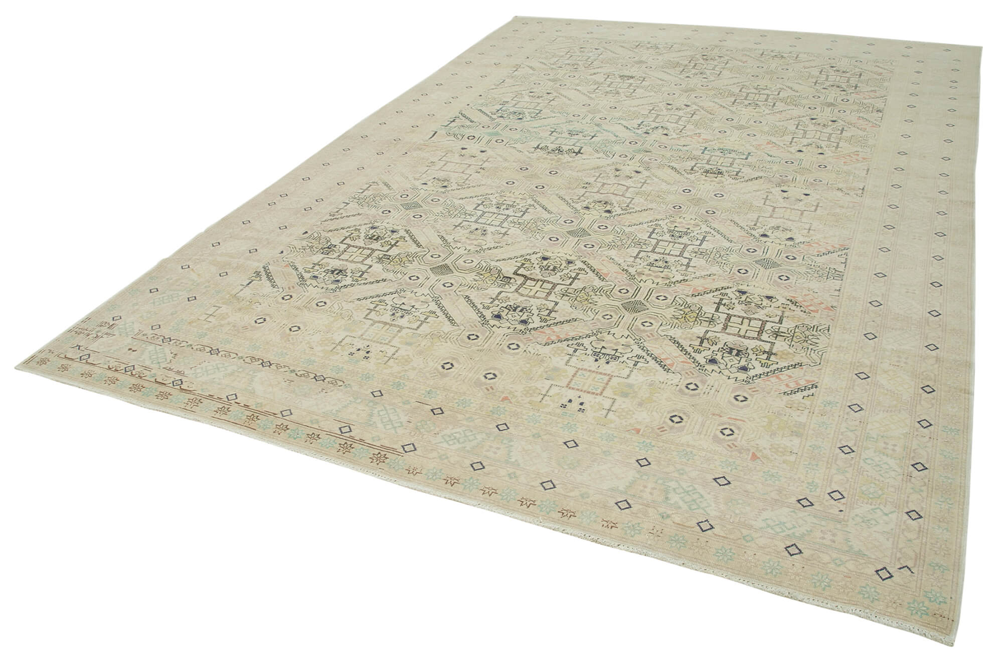 Vintage Cotton Wool Rug - Handmade Area Rug 8'2'' x 11'10'' Beige Turkish Carpet