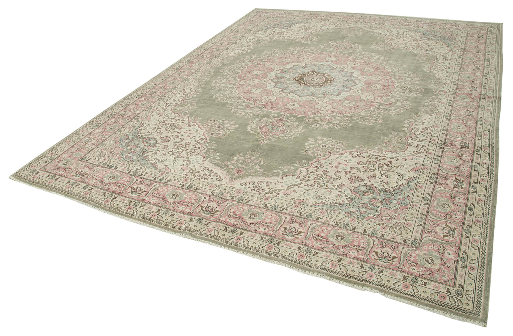 Handmade Vintage Area Rug – Beige Wool Cotton, Traditional Hand Knotted Turkish Carpet 8'5''x11'4''