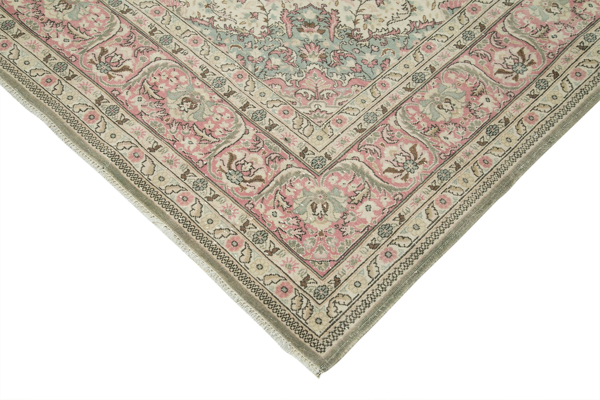 Handmade Vintage Area Rug – Beige Wool Cotton, Traditional Hand Knotted Turkish Carpet 8'5''x11'4''